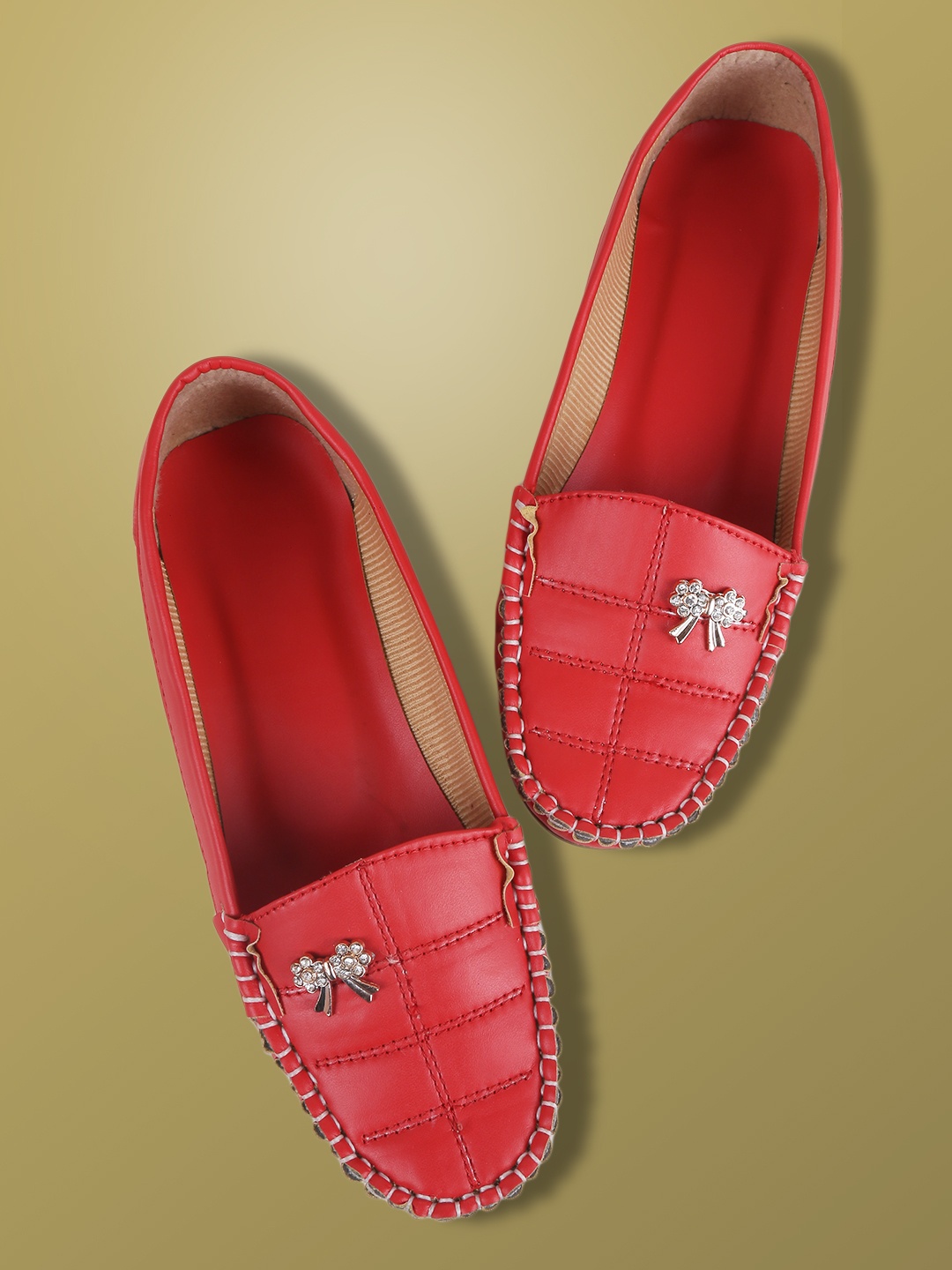 

PERY PAO Women Embellished Synthetic Loafers, Red