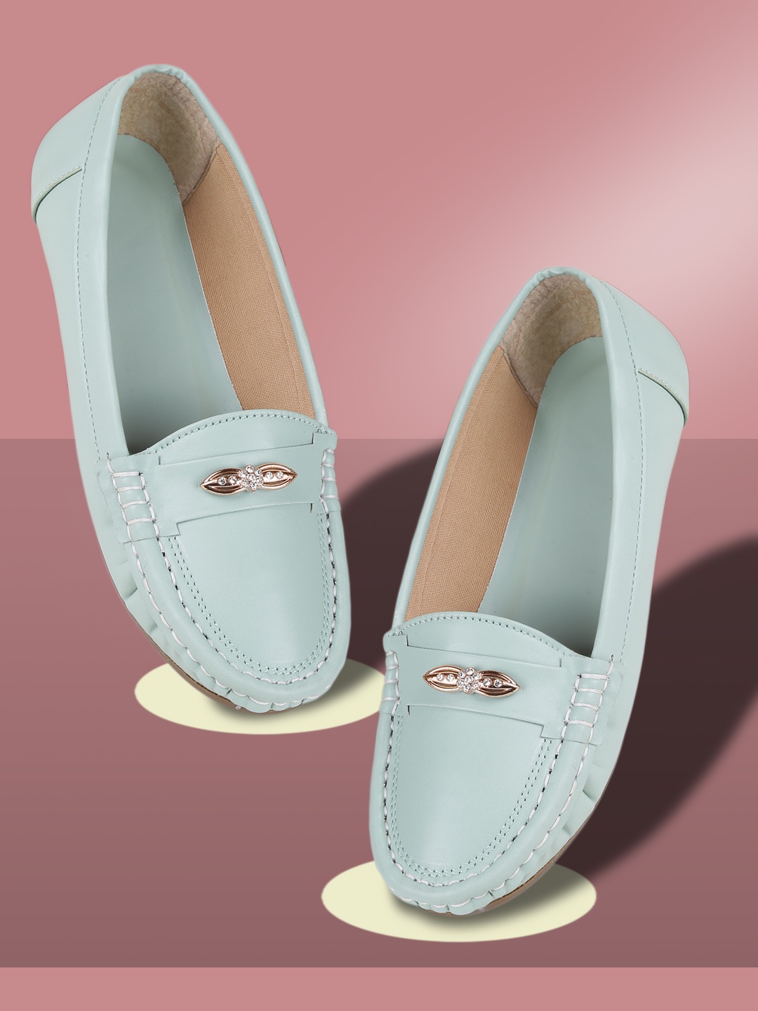 

PERY PAO Women Embellished Synthetic Loafers, Sea green