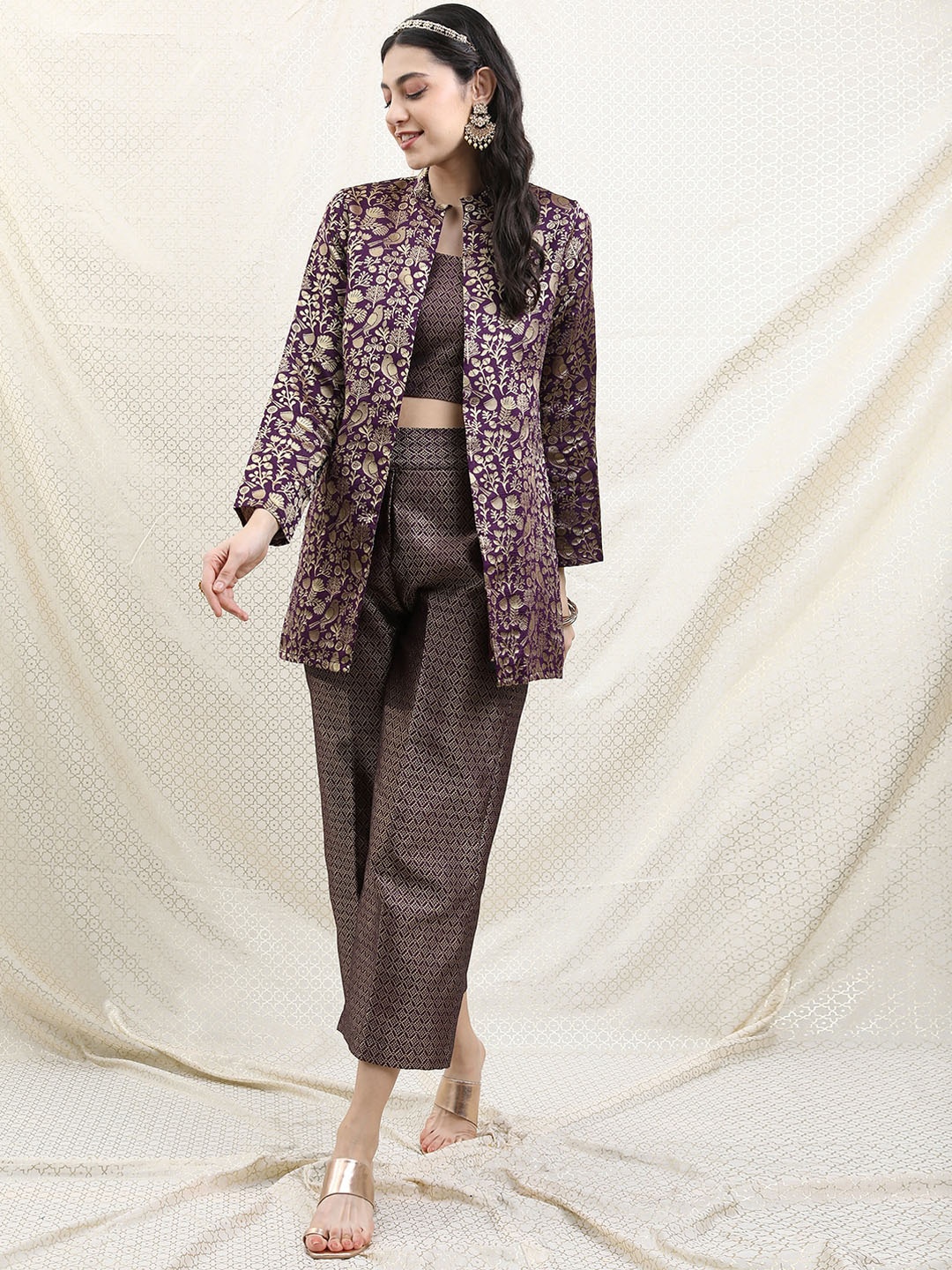 

Vishudh Ethnic Motifs Printed Brocade Co-Ords, Purple