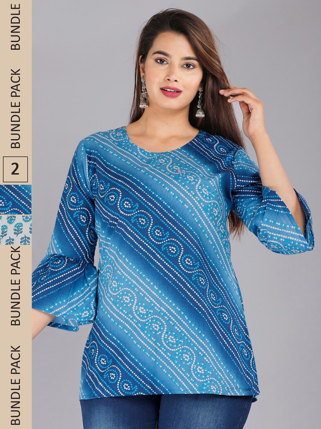 

ROOPWATI FASHION Pack of 2 Printed Cotton Tops, Blue