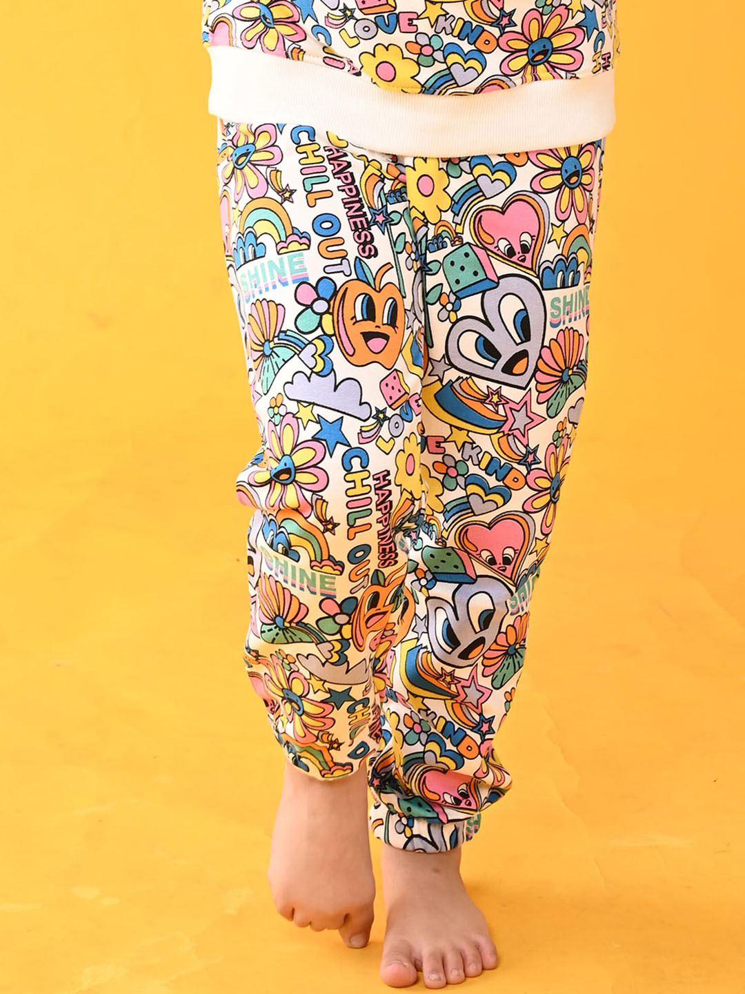 

Anthrilo Girls Printed Fleece Joggers, White