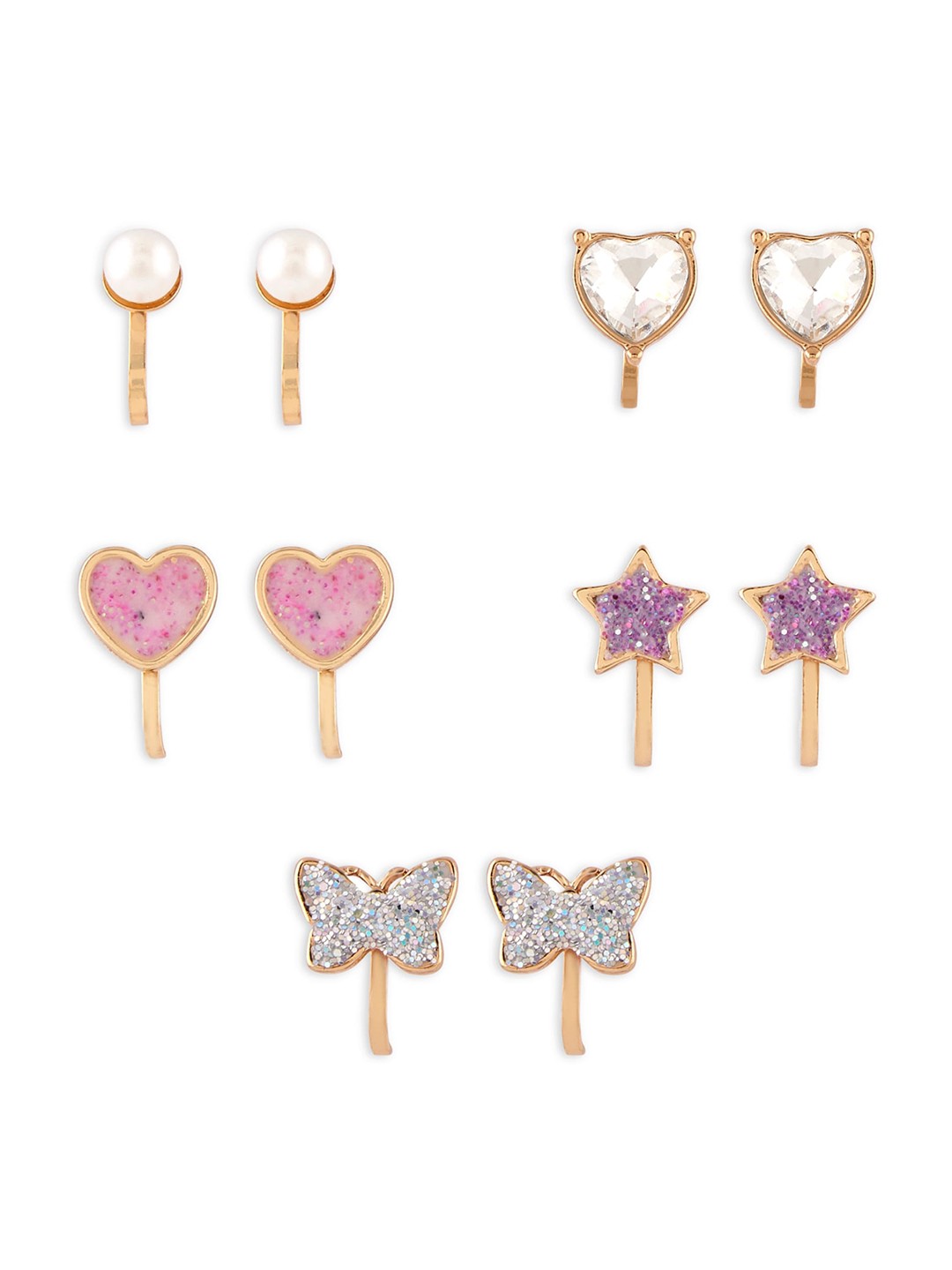

Accessorize Girls Pack Of 5 Gold-Plated Geometric Studs Earrings, Pink