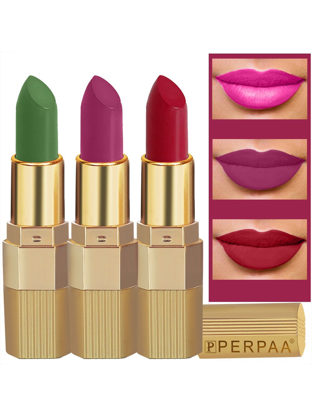 

PERPAA Set of 3 Xpression Weightless Matte Long-Lasting Waterproof Lipsticks 3.5 g Each -Magenta 302 - Apple Red 303 - Natural Pink 305
