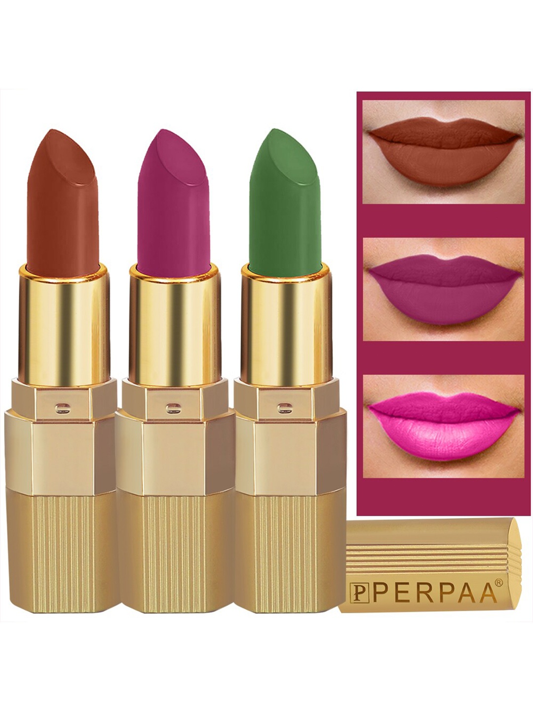 

PERPAA Set of 3 Xpression Weightless Matte Long-Lasting Waterproof Lipsticks 3.5 g Each -Rust Brown 301 - Magenta 302 - Natural Pink 305