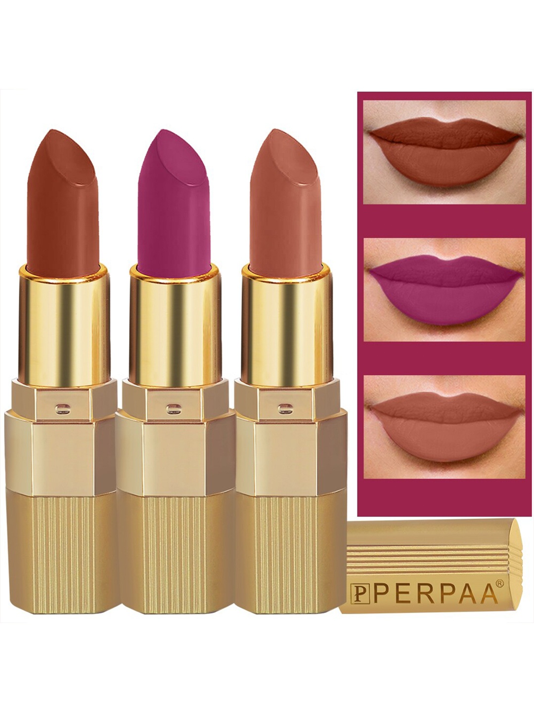 

PERPAA Set Of 3 Xpression Weightless & Waterproof Matte Lipsticks 3.5 gm Each, Brown