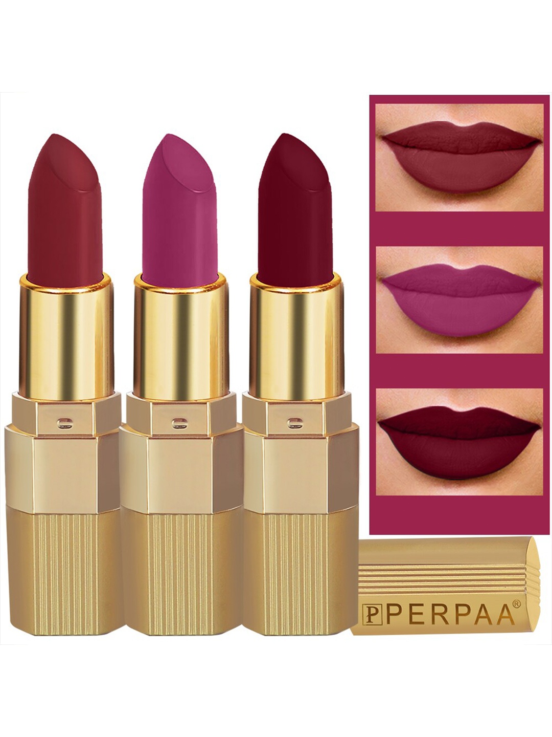 

PERPAA Set Of 3 Xpression Weightless & Waterproof Matte Lipsticks 3.5 gm Each, Maroon