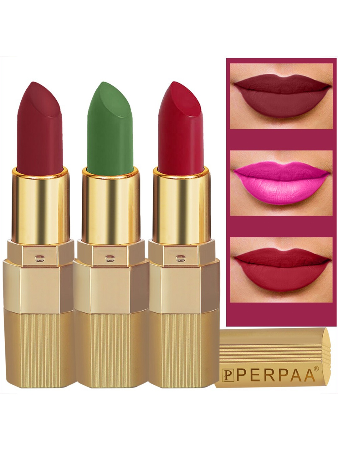 

PERPAA Set Of 3 Xpression Weightless & Waterproof Matte Lipsticks 3.5 gm Each, Red