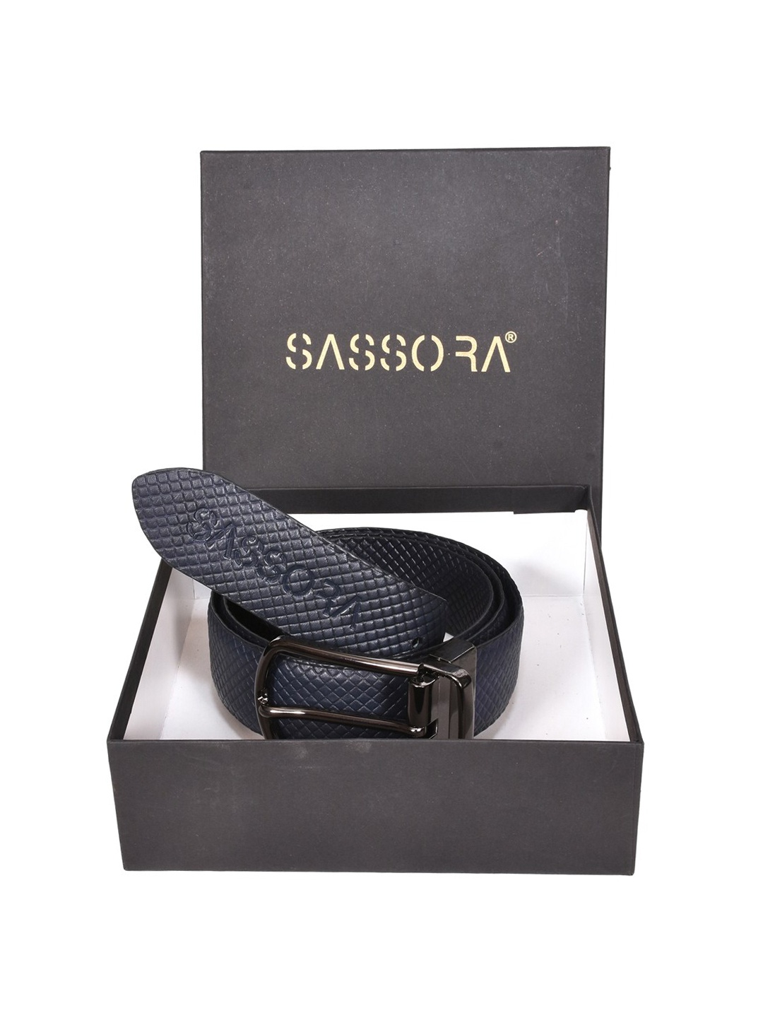 

Sassora Men Textured Leather Formal Belt, Blue