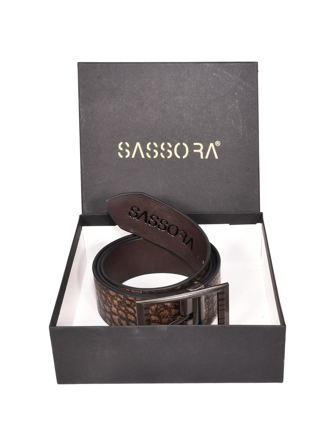 

Sassora Men Printed Leather Belt, Brown