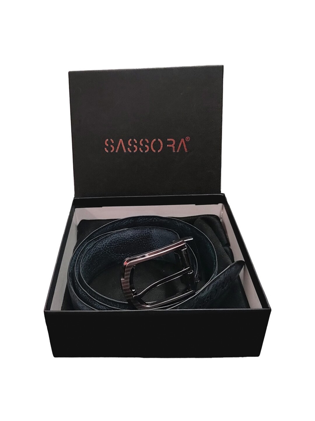 

Sassora Men Textured Leather Belt, Blue