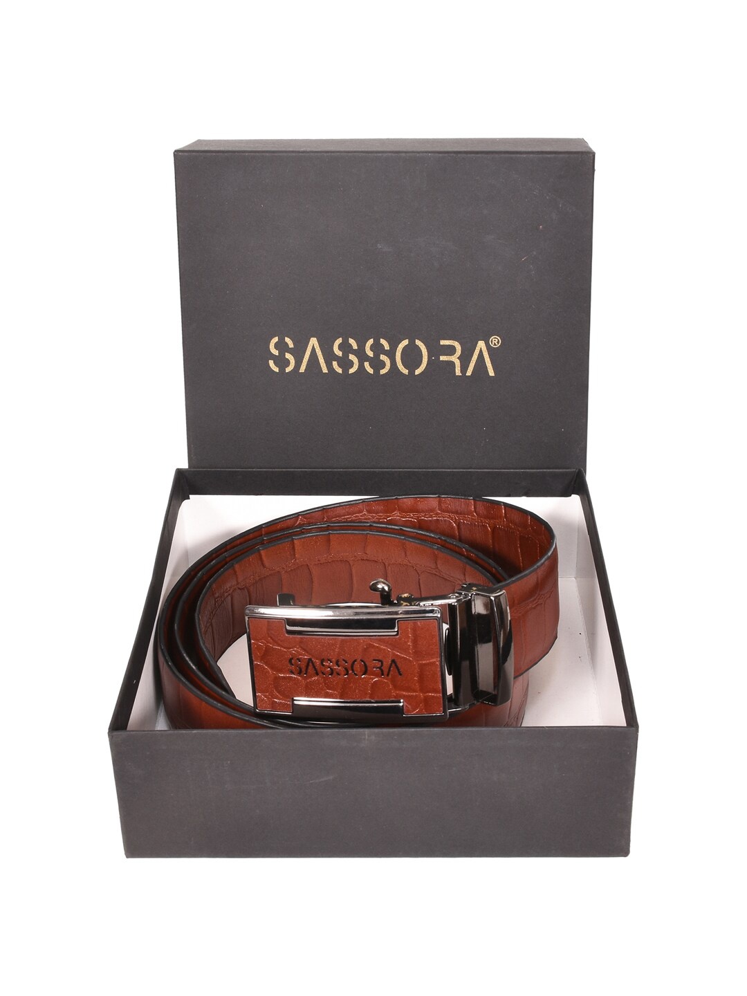 

Sassora Men Textured Leather Formal Belt, Brown