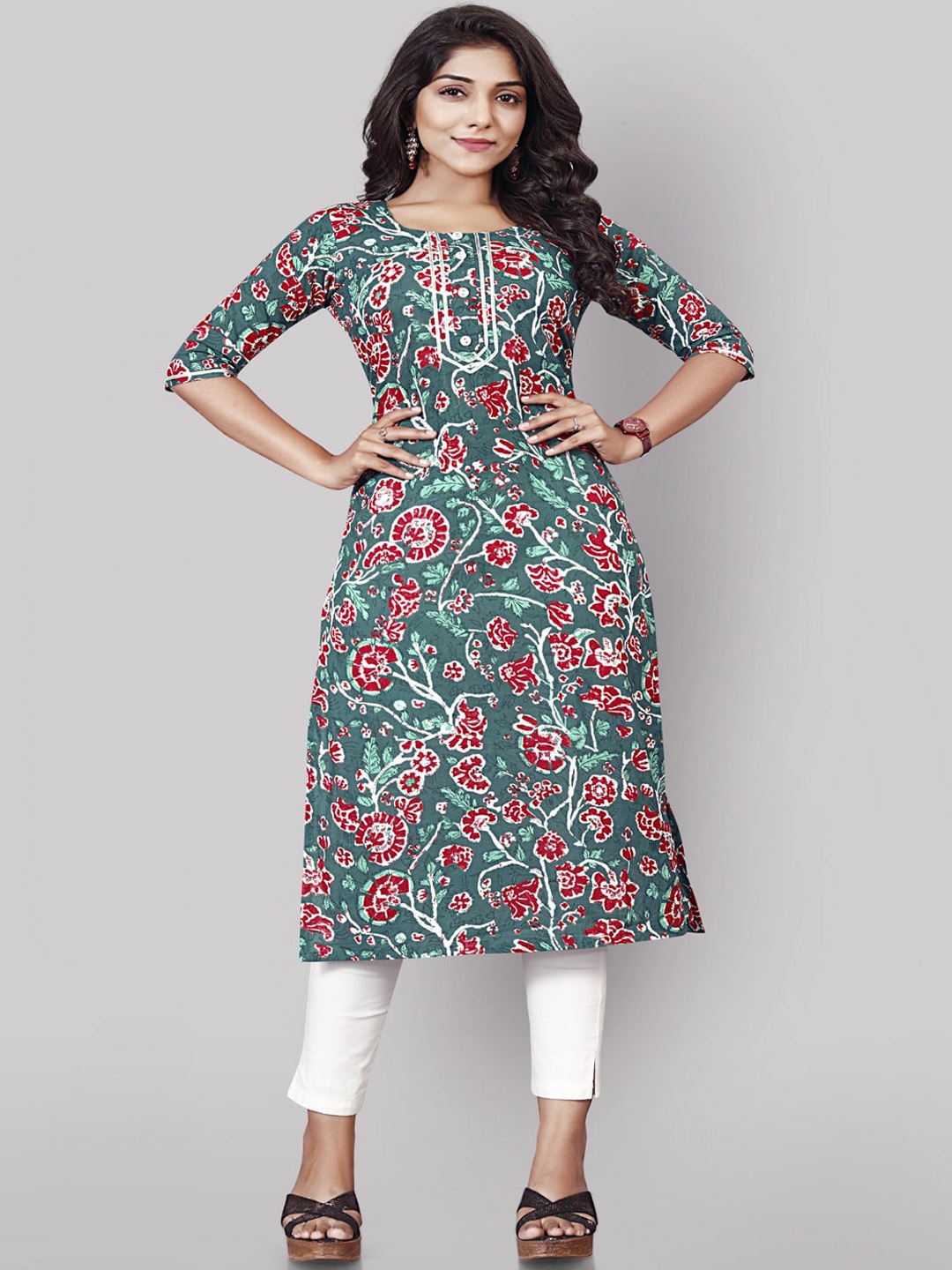 

Globon Impex Paisley Printed Cotton Kurta, Teal