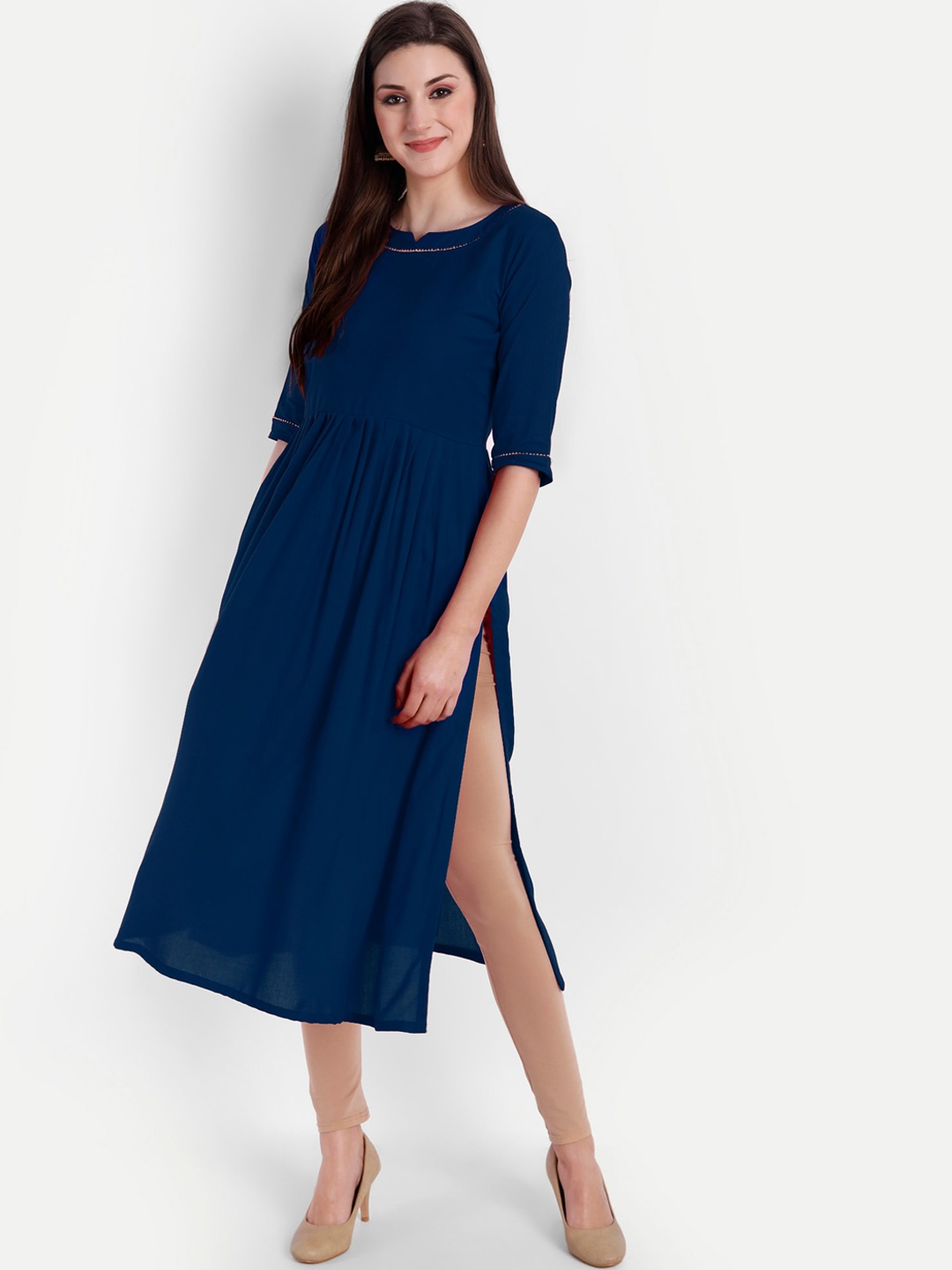 

Globon Impex Gotta Patti A- Line Pleated Kurta, Navy blue