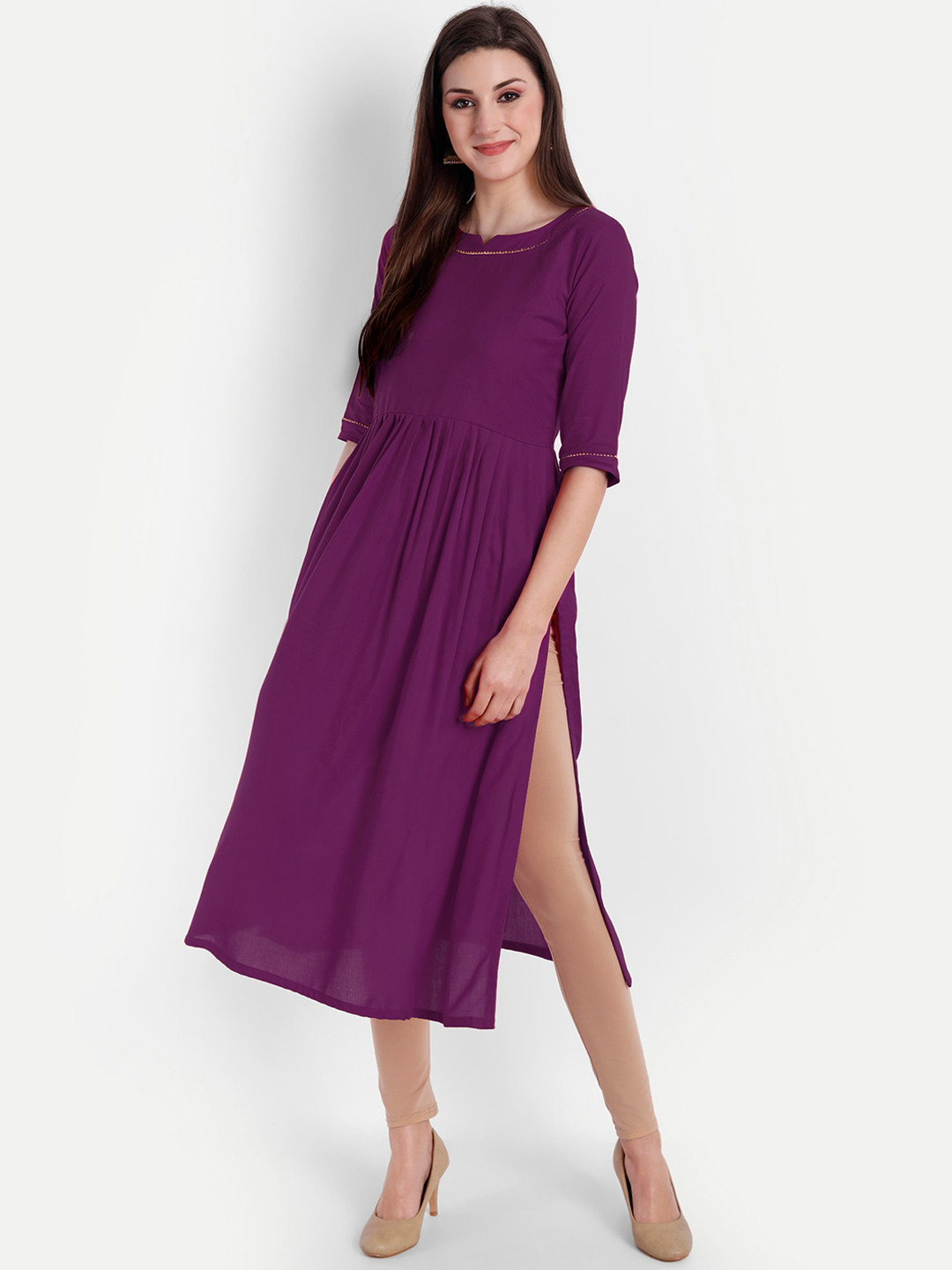 

Globon Impex Women Notch Neck Asymmetric Kurta, Purple