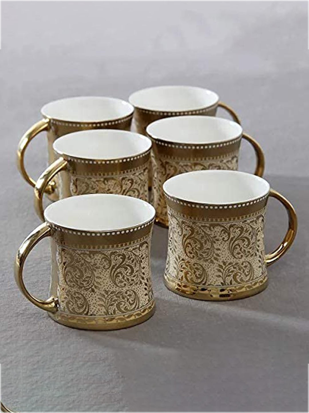 

SkyKey Gold-Toned Set of 6 Printed Bone China Glossy Cups 160 ml Each