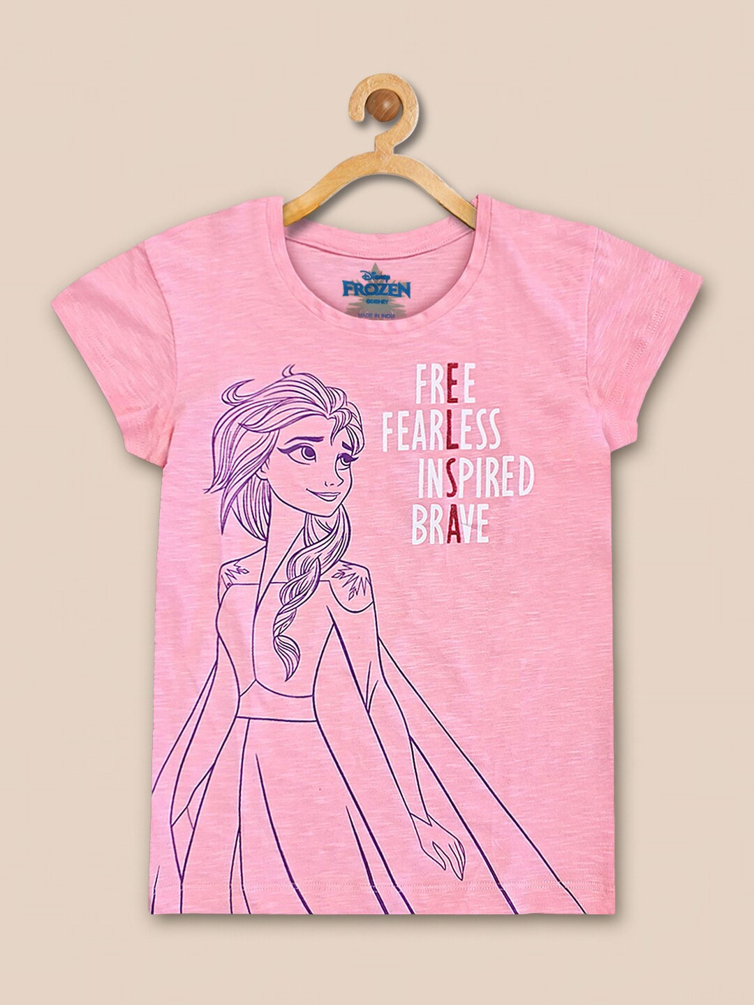 

Kids Ville Girls Frozen-Printed Cotton T-Shirts, Pink