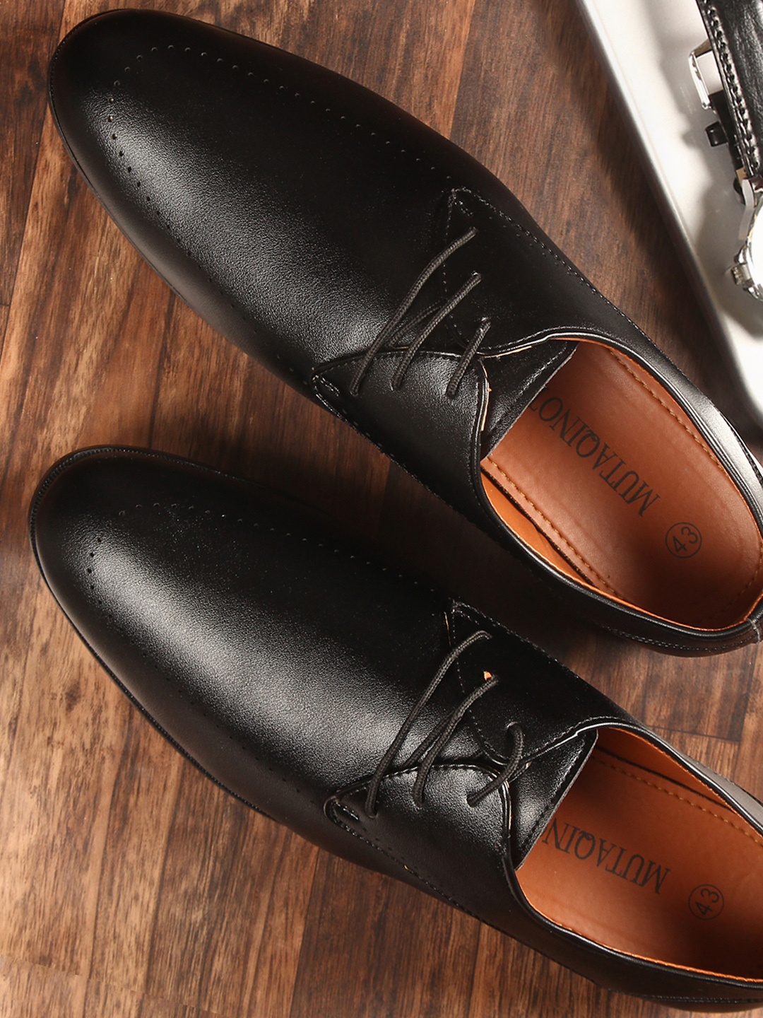 

MUTAQINOTI Men Round Toe Leather Formal Derbys, Black