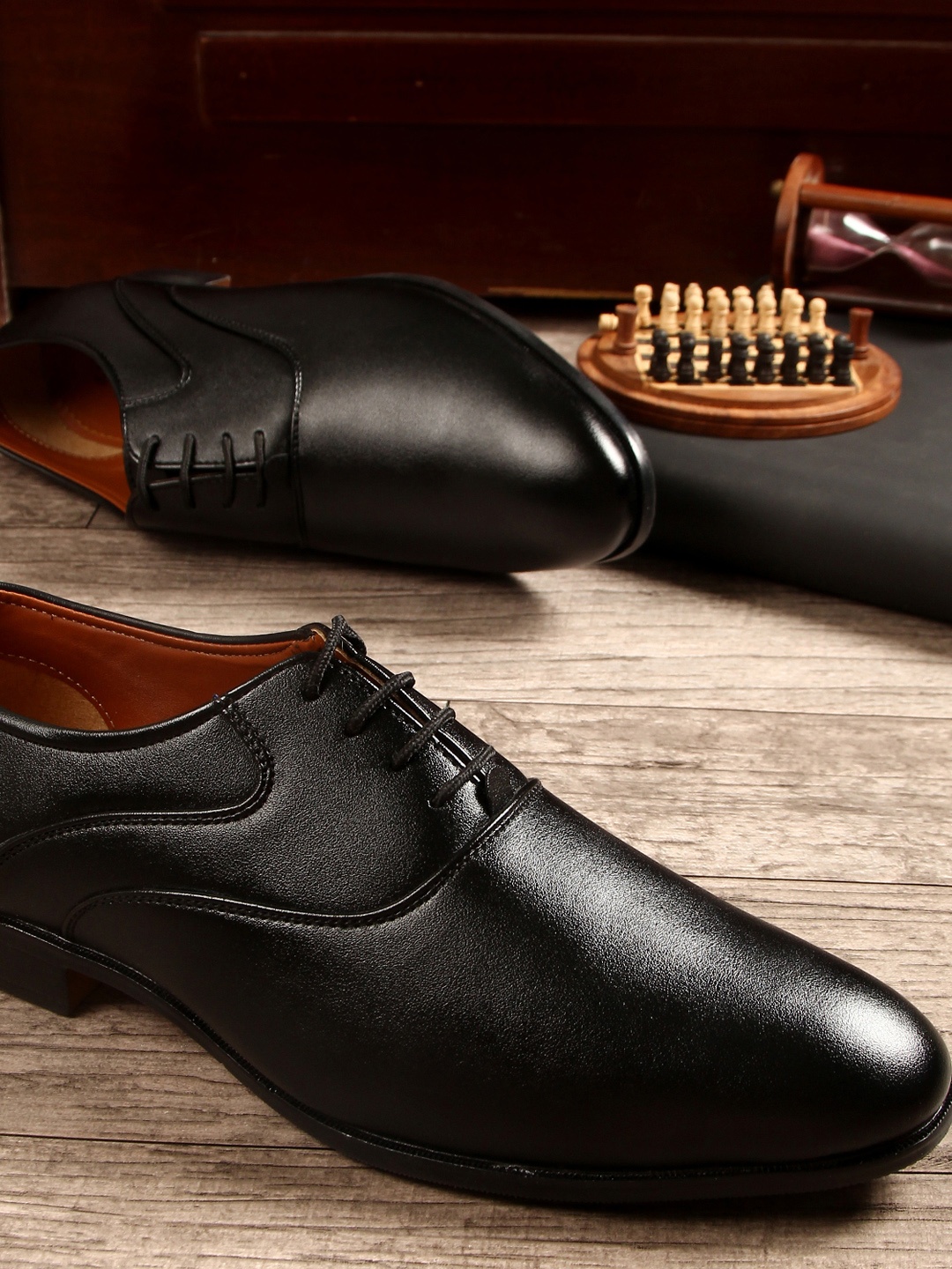 

MUTAQINOTI Men Leather Oxfords, Black