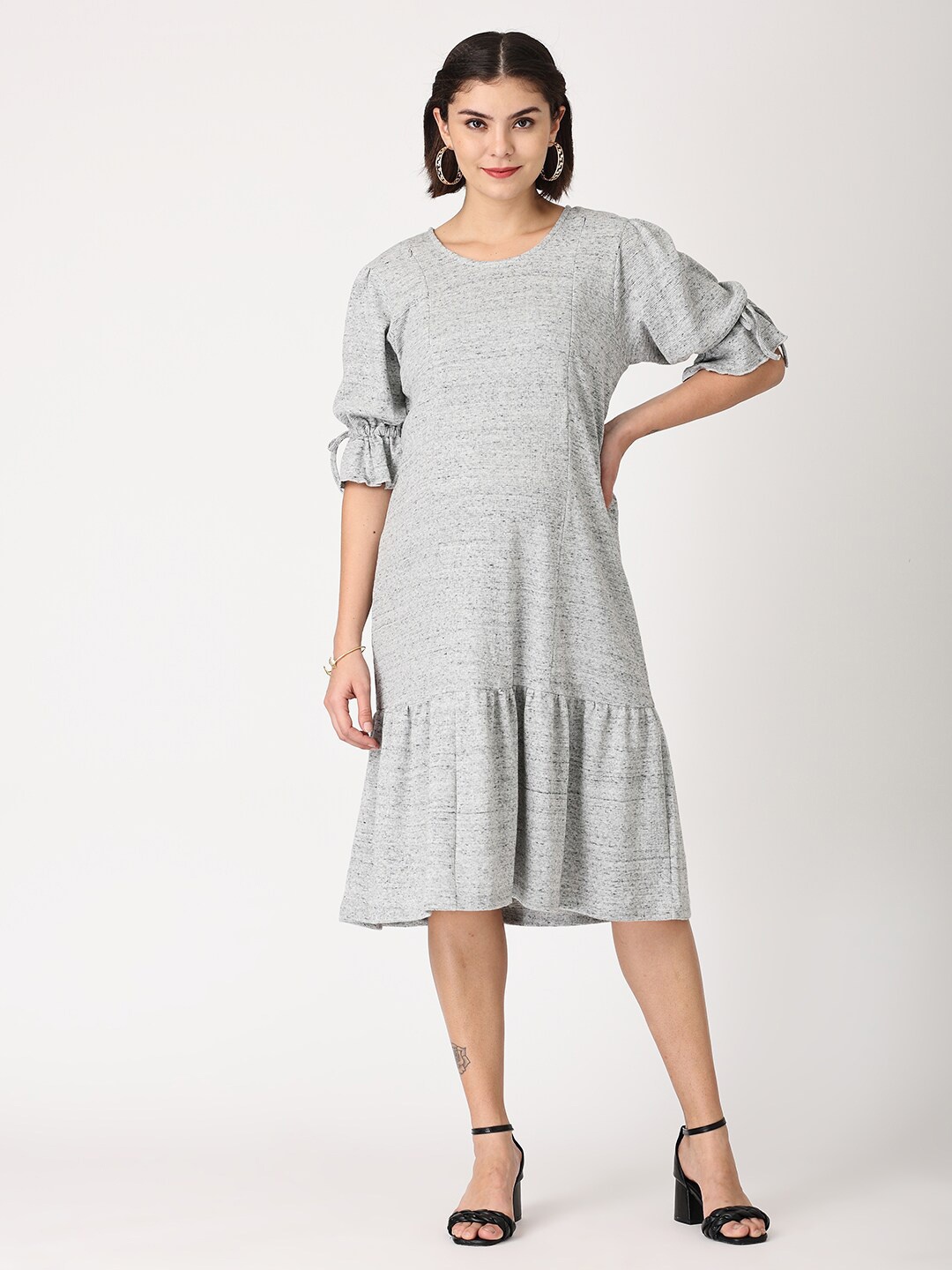 

The Mom Store Women Cotton Maternity A-Line Dress, Grey