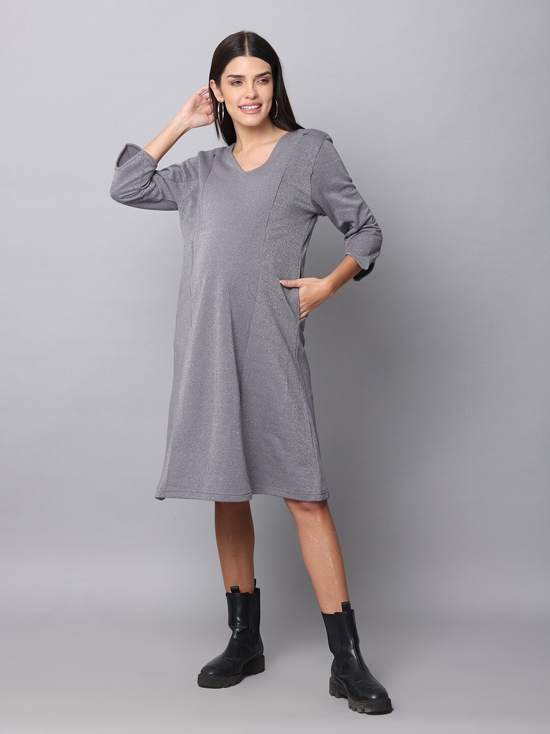 

The Mom Store Women A-Line Dress, Silver