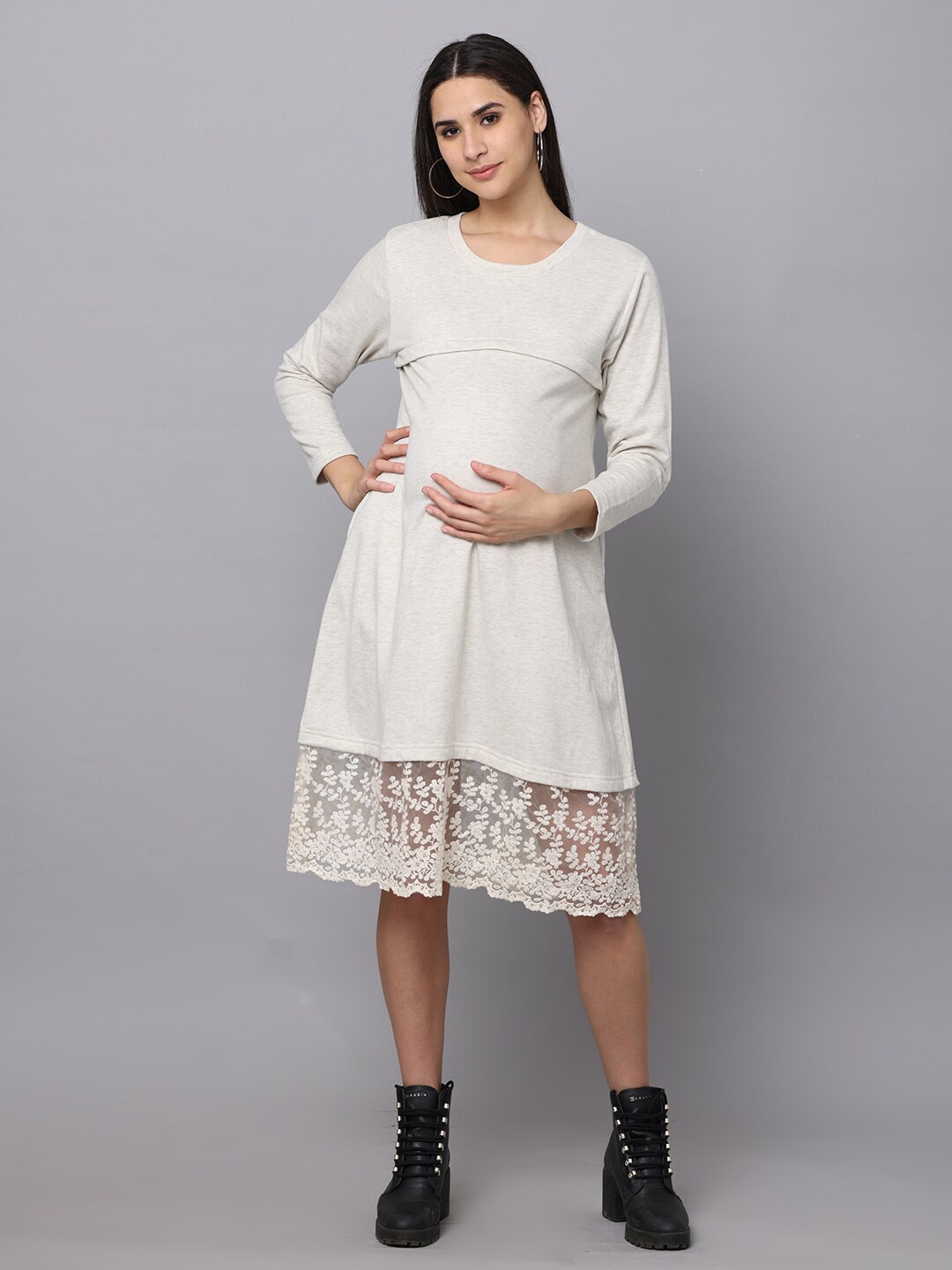 

The Mom Store Women Maternity Midi Dress, Off white