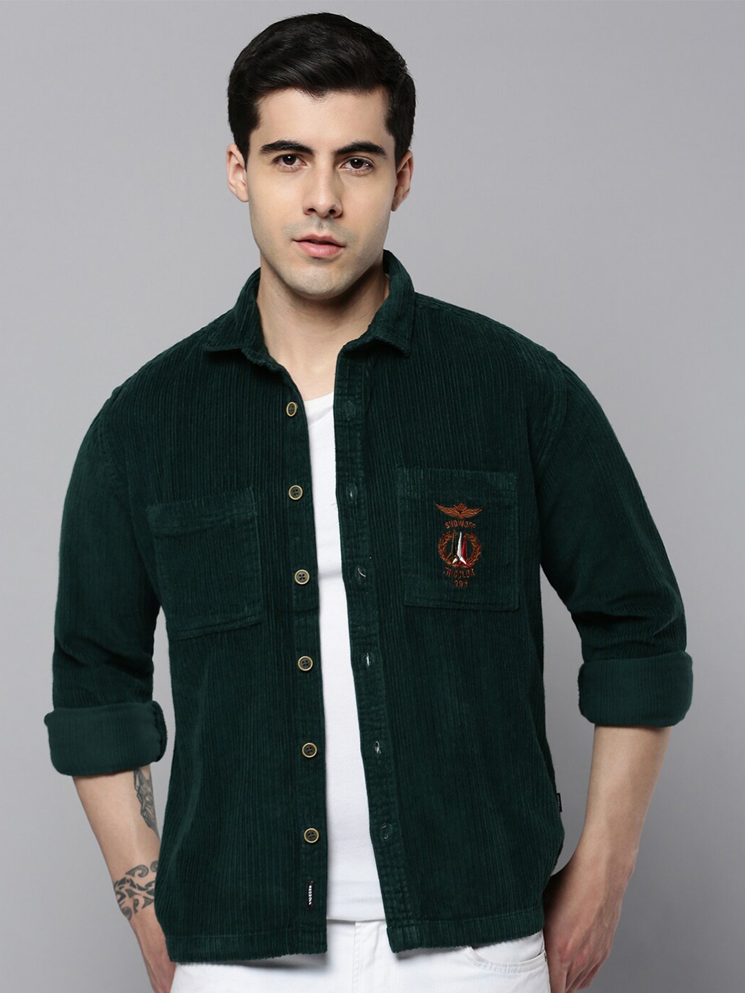 

SHOWOFF Men Comfort Tartan Checked Corduroy Casual Shirt, Green