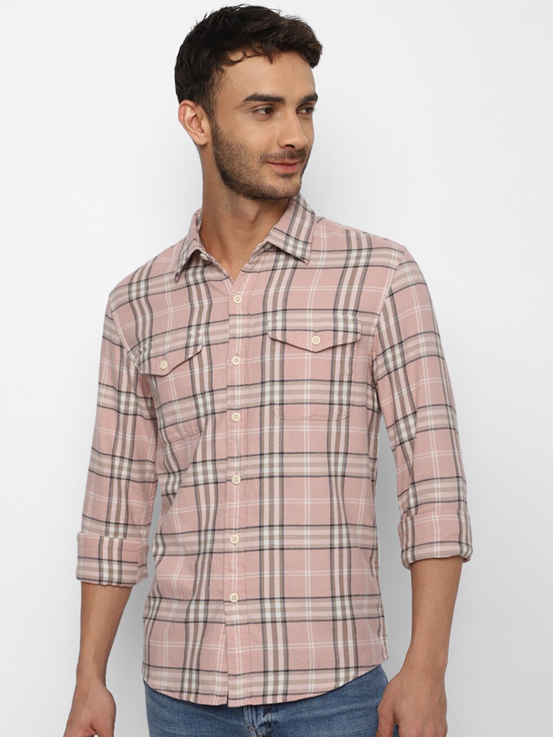 

AMERICAN EAGLE OUTFITTERS Men Checked Cotton Casual Shirt, Pink