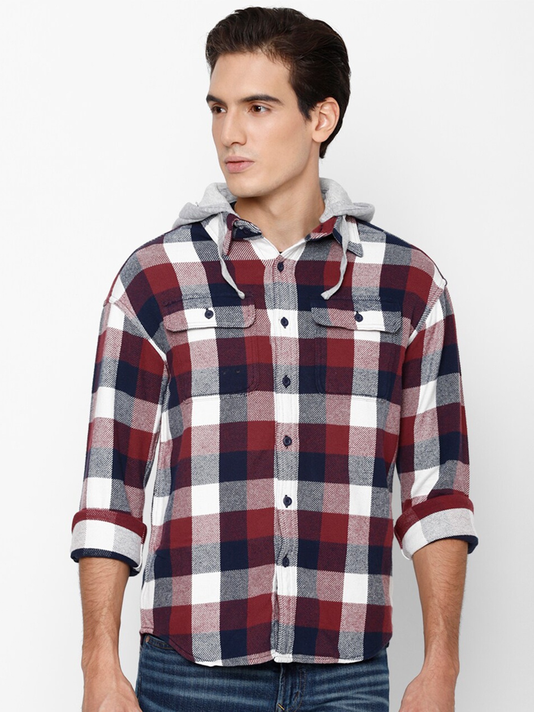 

AMERICAN EAGLE OUTFITTERS Men Checked Pure Cotton Casual Shirt, Maroon