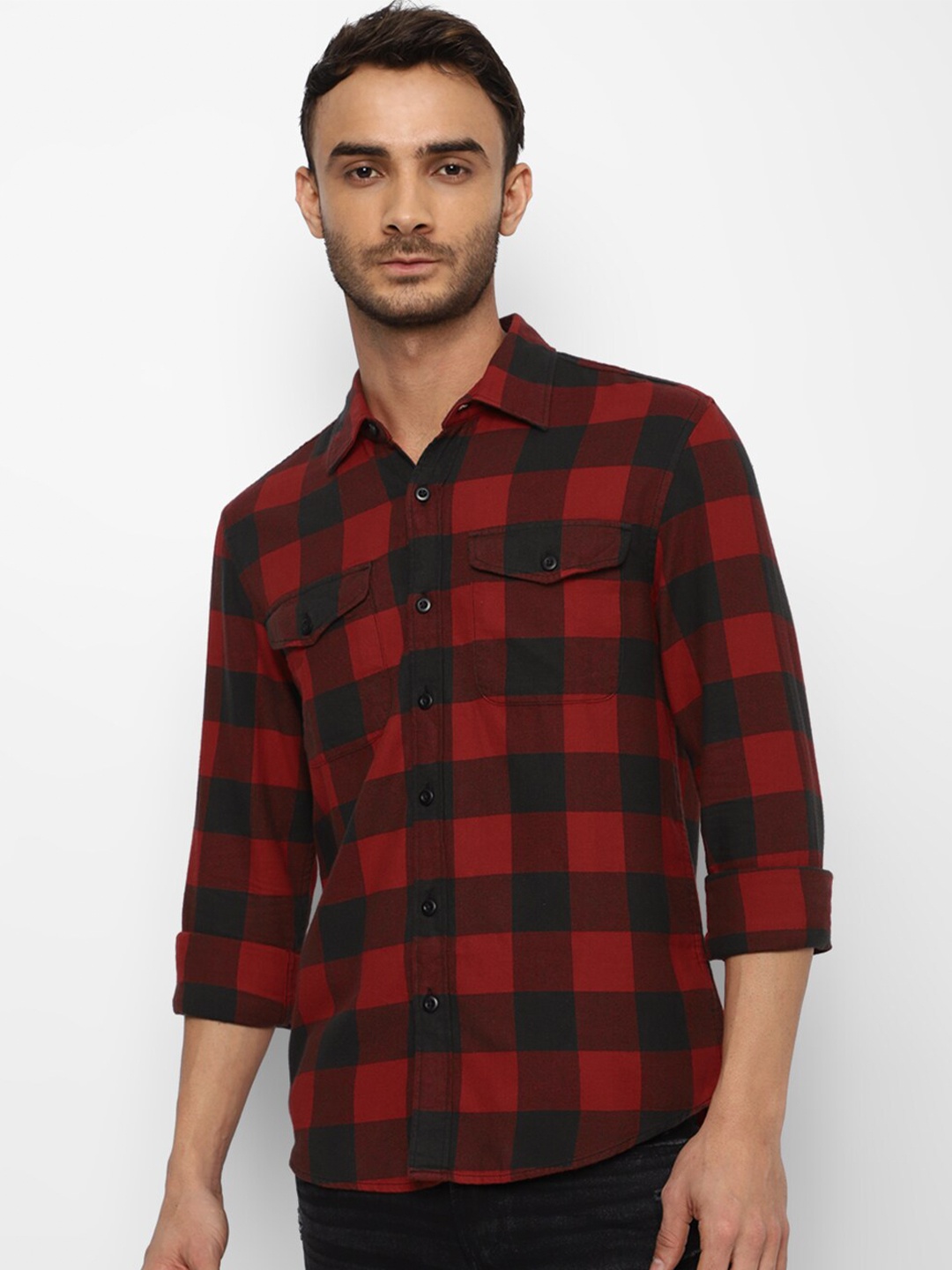 

AMERICAN EAGLE OUTFITTERS Men Checked Pure Cotton Casual Shirt, Red
