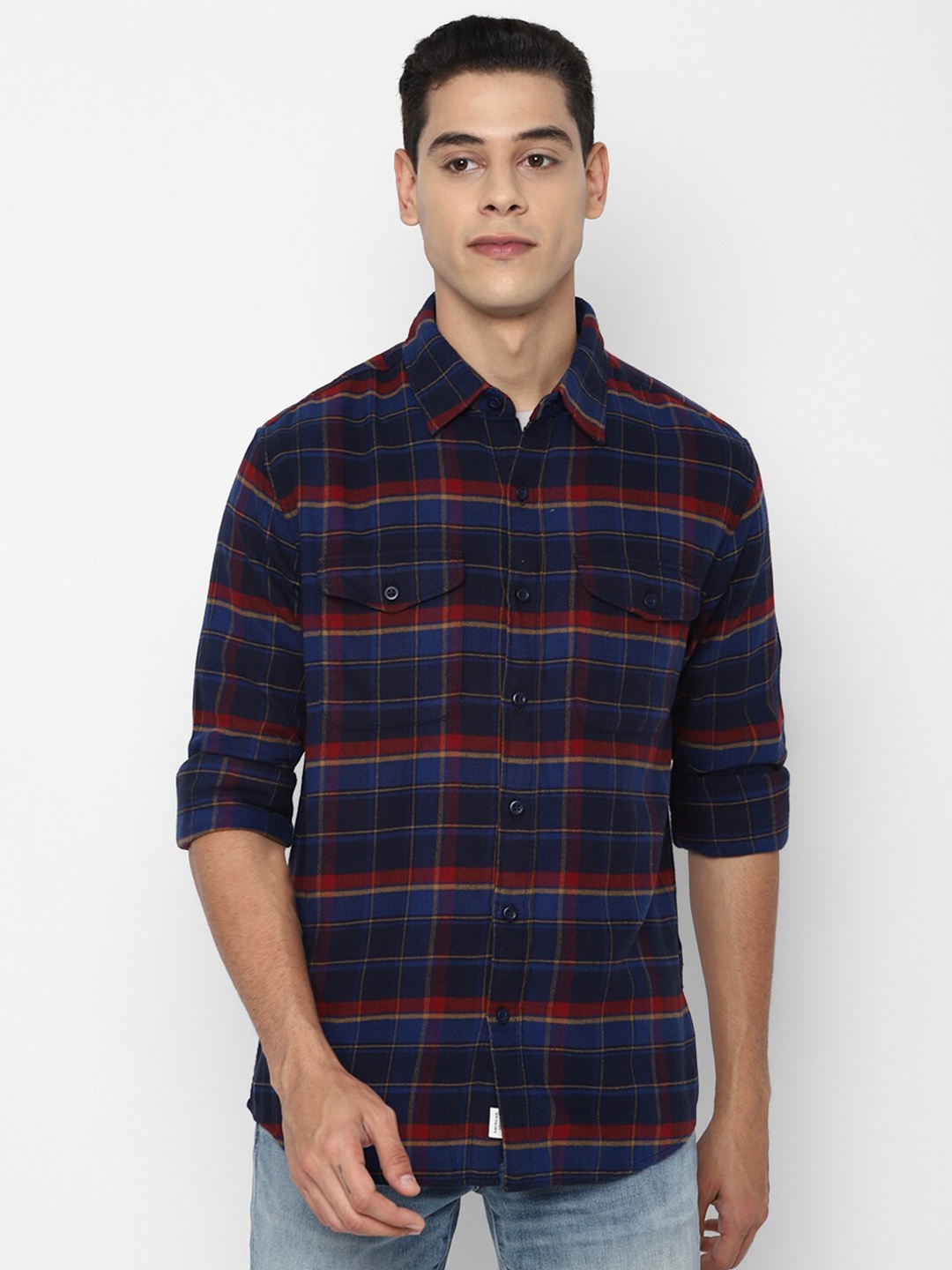 

AMERICAN EAGLE OUTFITTERS Men Checked Pure Cotton Casual Shirt, Navy blue