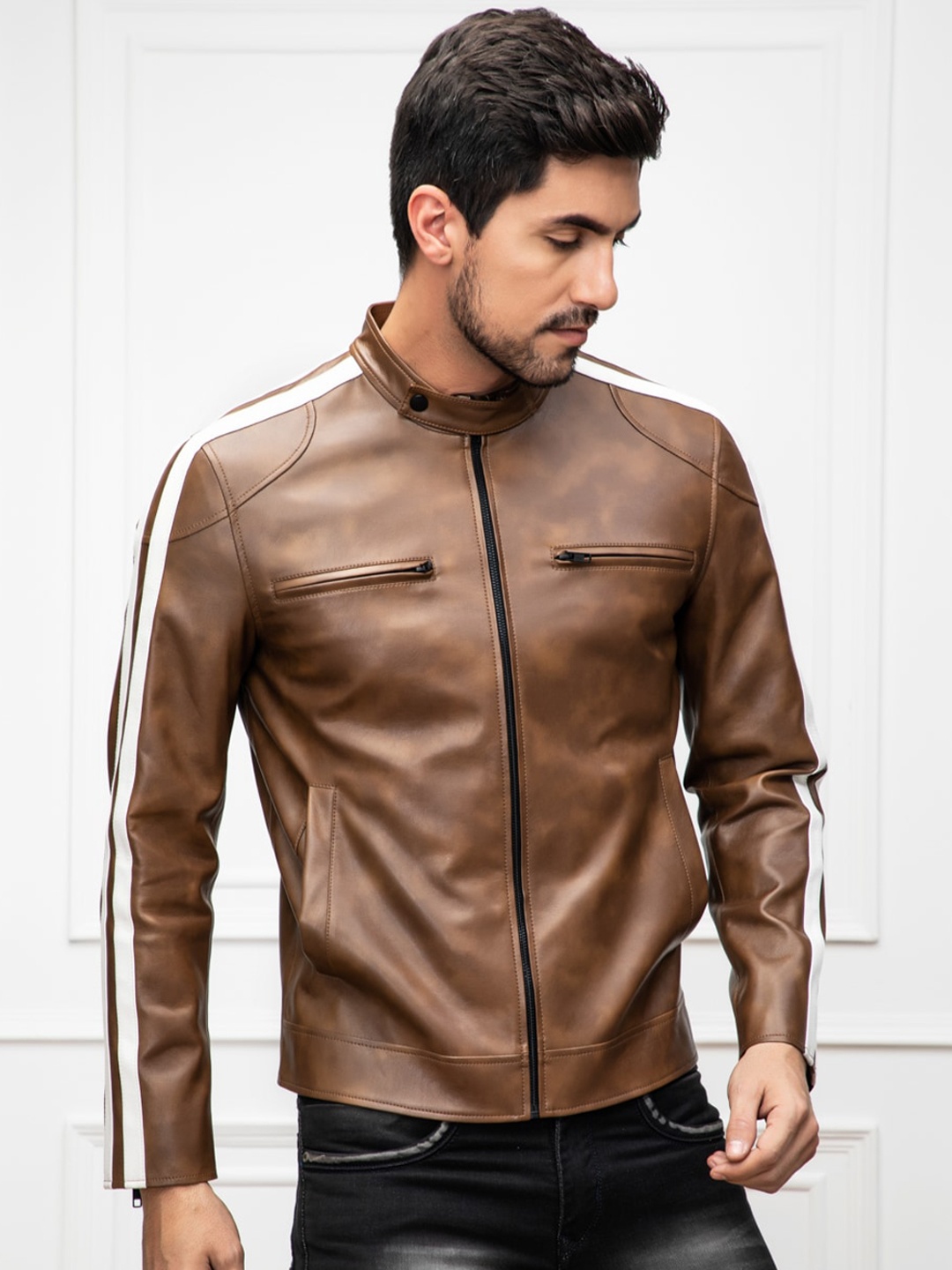 

Justanned Men Lightweight Biker Jacket, Brown