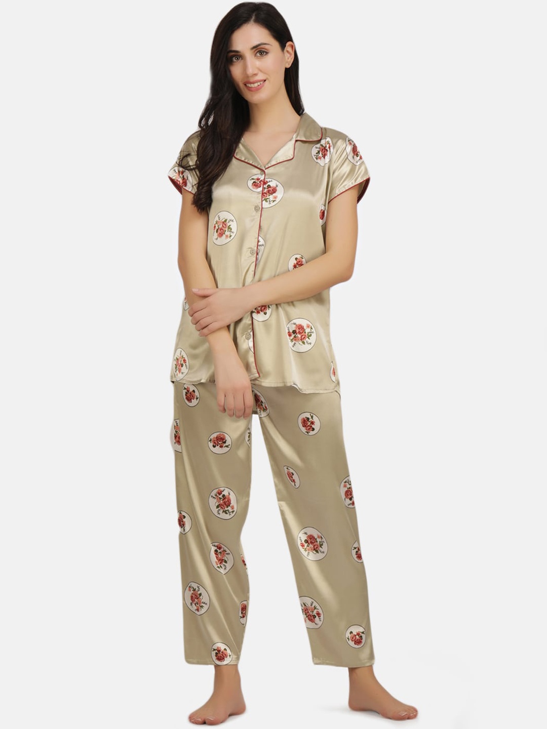 

KOI SLEEPWEAR Women Printed Night suit, Tan