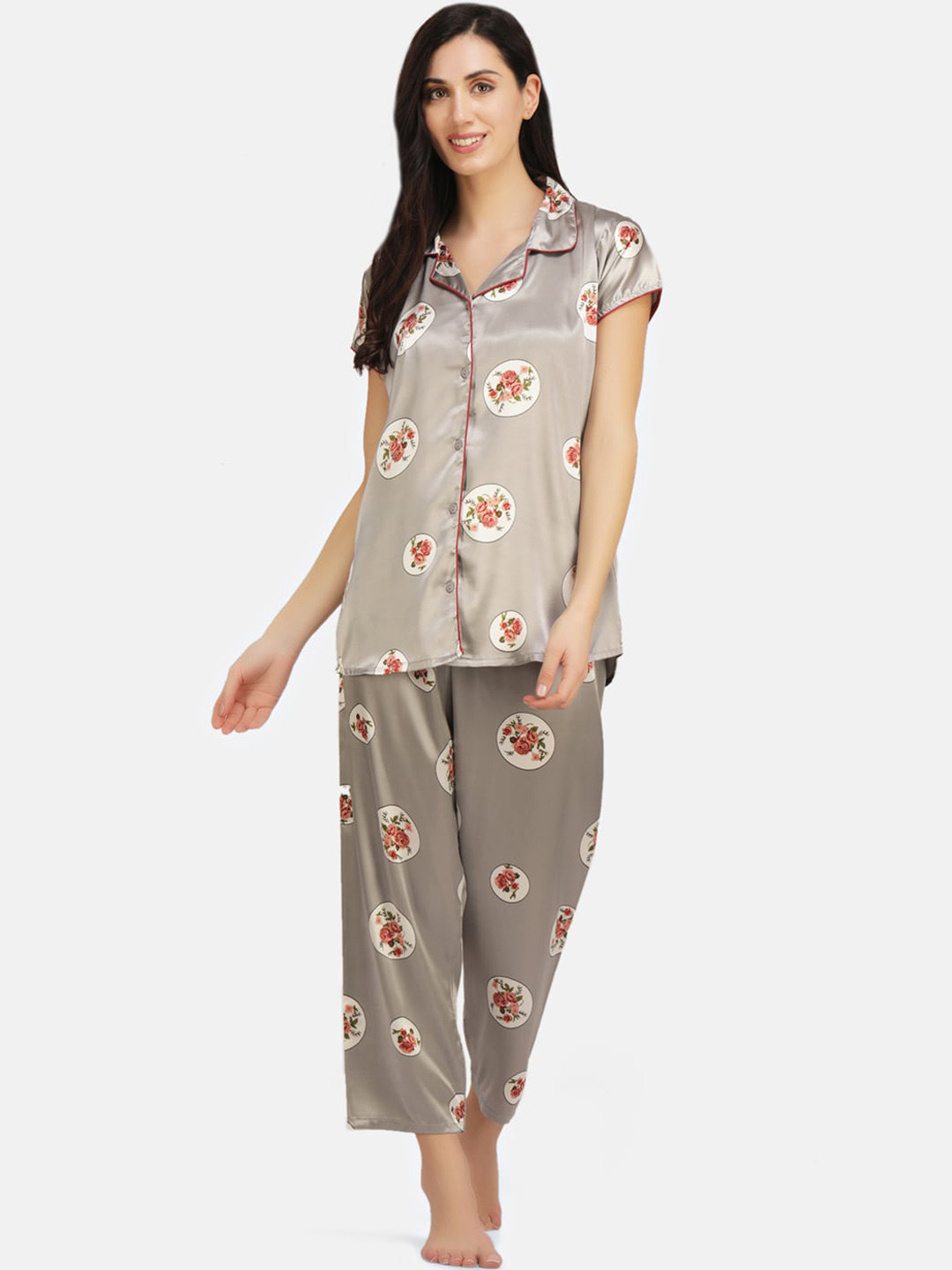 

KOI SLEEPWEAR Women Printed Night suit, Grey