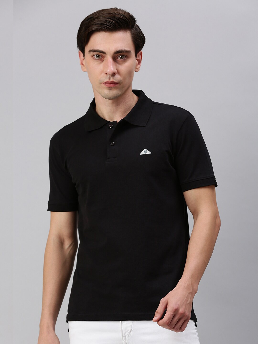 

ONN Men Solid Polo Collar Pure Cotton T-shirt, Black