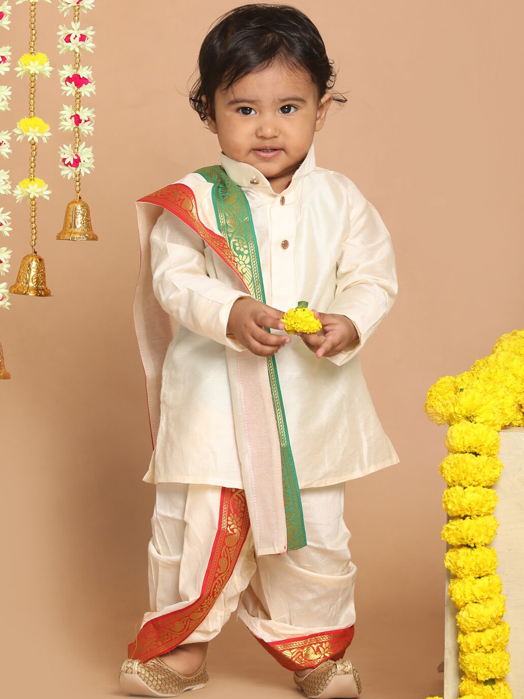 

VASTRAMAY Boys Kurta with Dhoti Pants & Dupatta, Off white