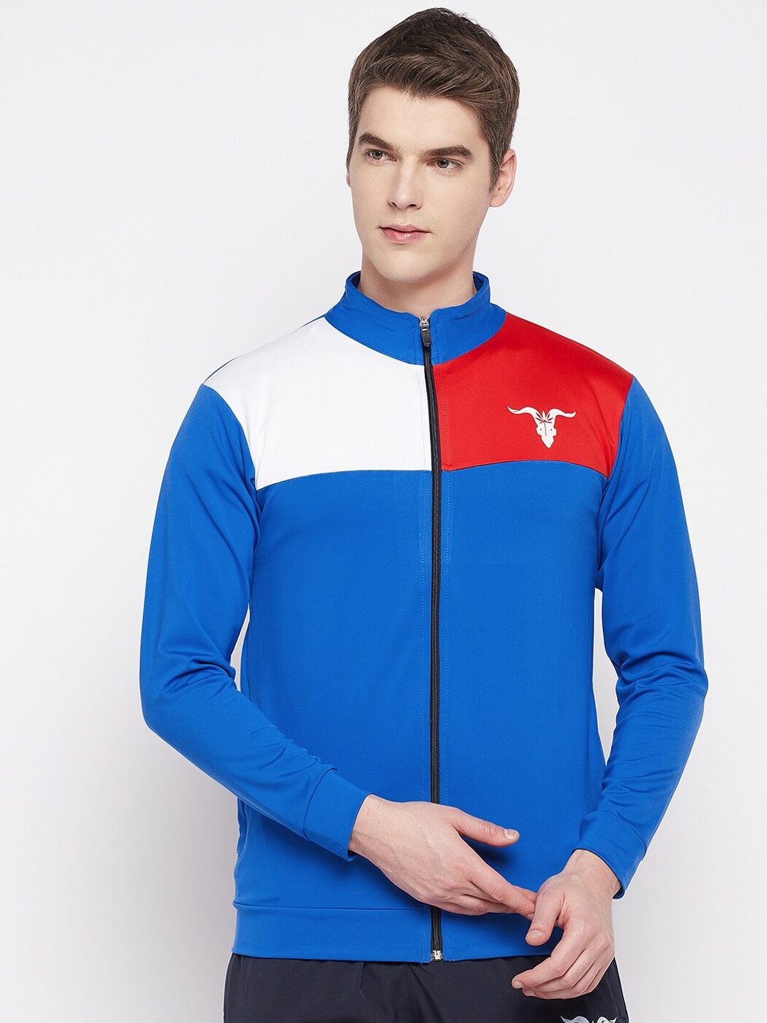 

Bitterlime Men Colourblocked Training or Gym Sporty Jacket, Blue