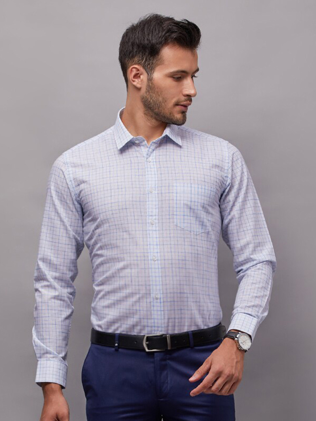 

Oxemberg Men Checked Slim Fit Formal Shirt, White