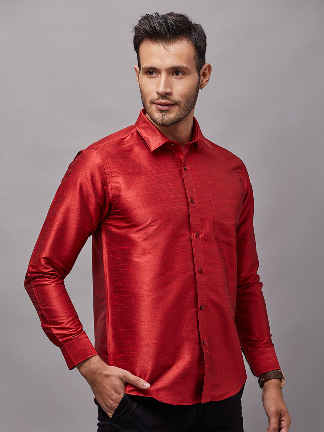 

Oxemberg Men Classic Slim Fit Formal Shirt, Red
