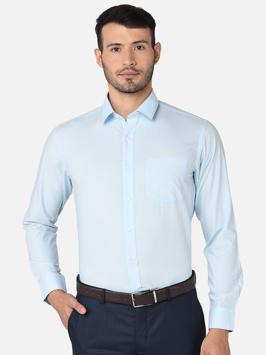

Oxemberg Men Classic Slim Fit Cotton Formal Shirt, Blue