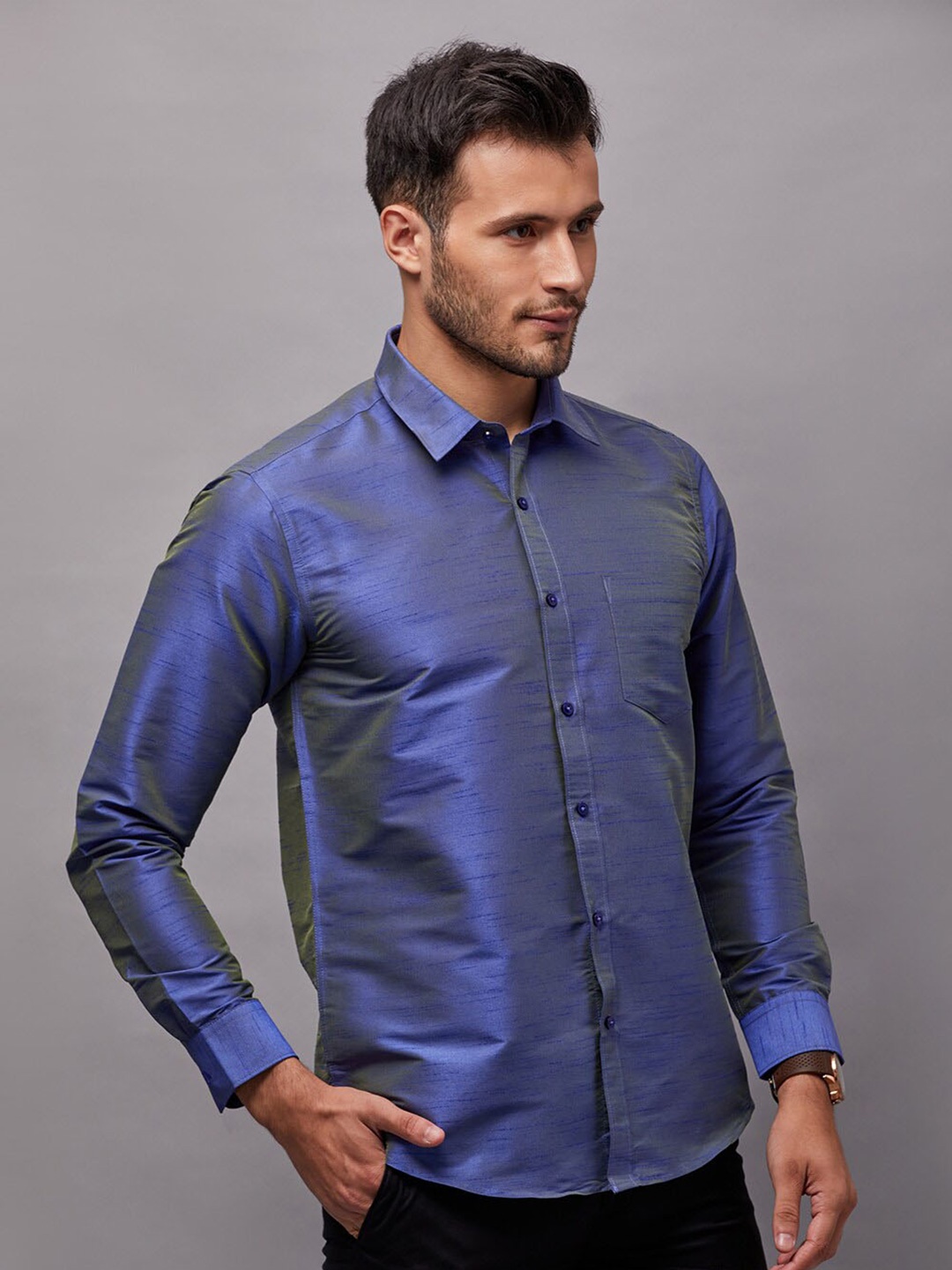 

Oxemberg Men Classic Slim Fit Formal Shirt, Blue