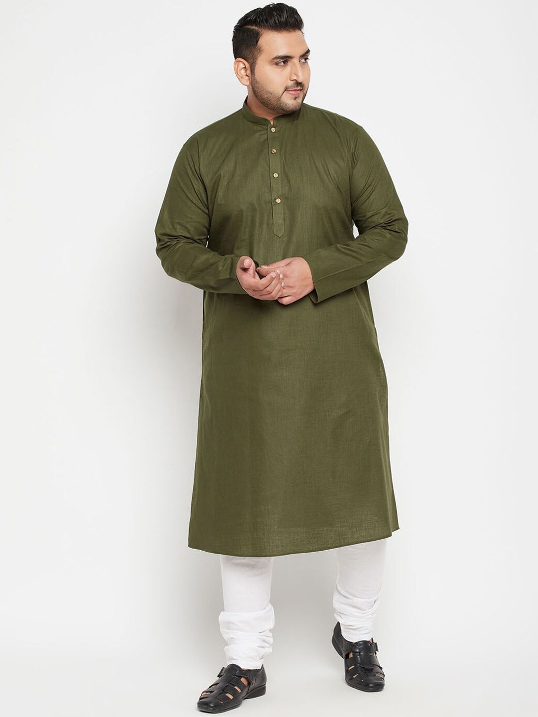 

VASTRAMAY Men Plus Size Solid Kurta with Churidar, Olive