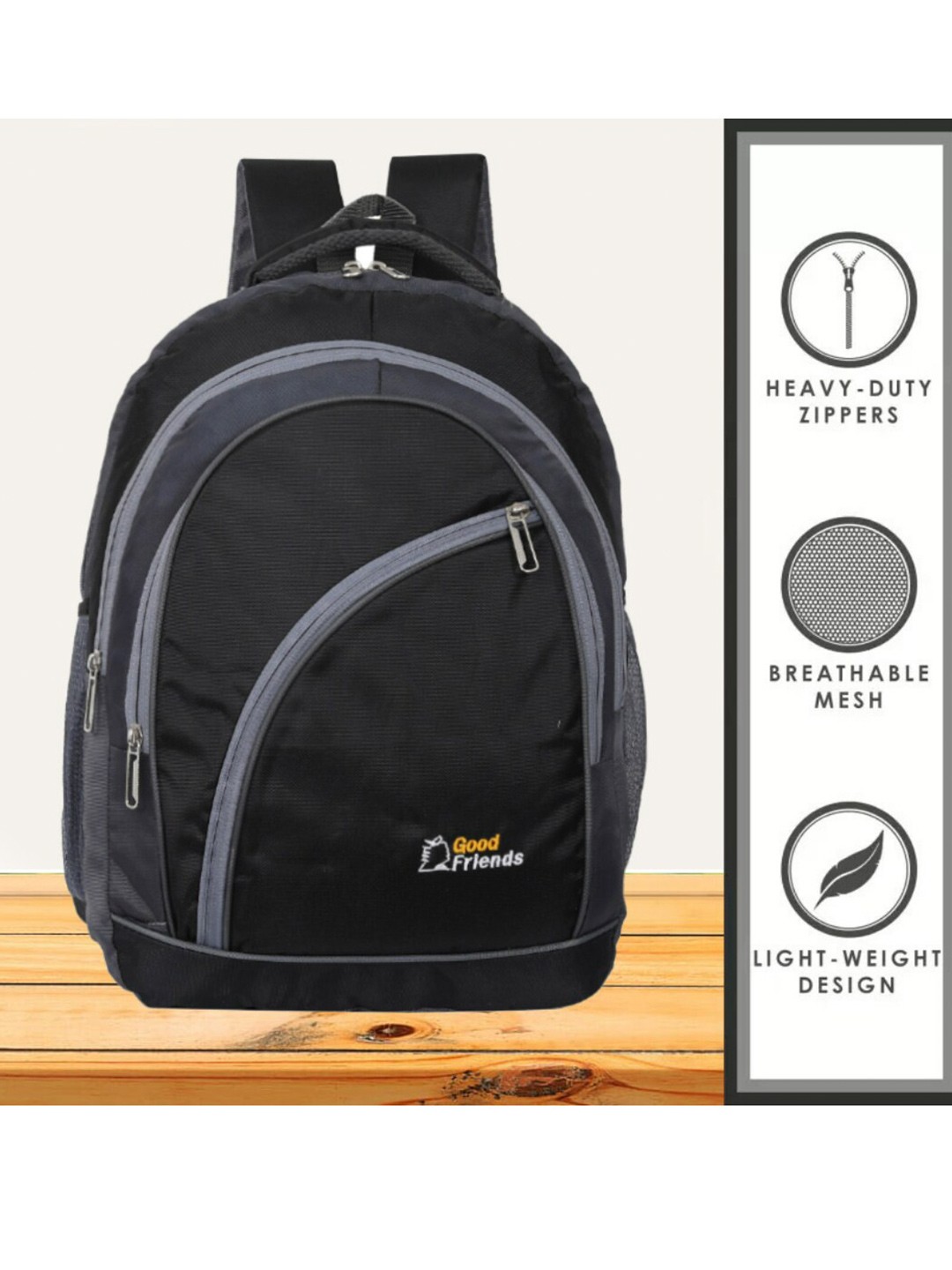 

GOOD FRIENDS Unisex Waterproof Backpack, Black