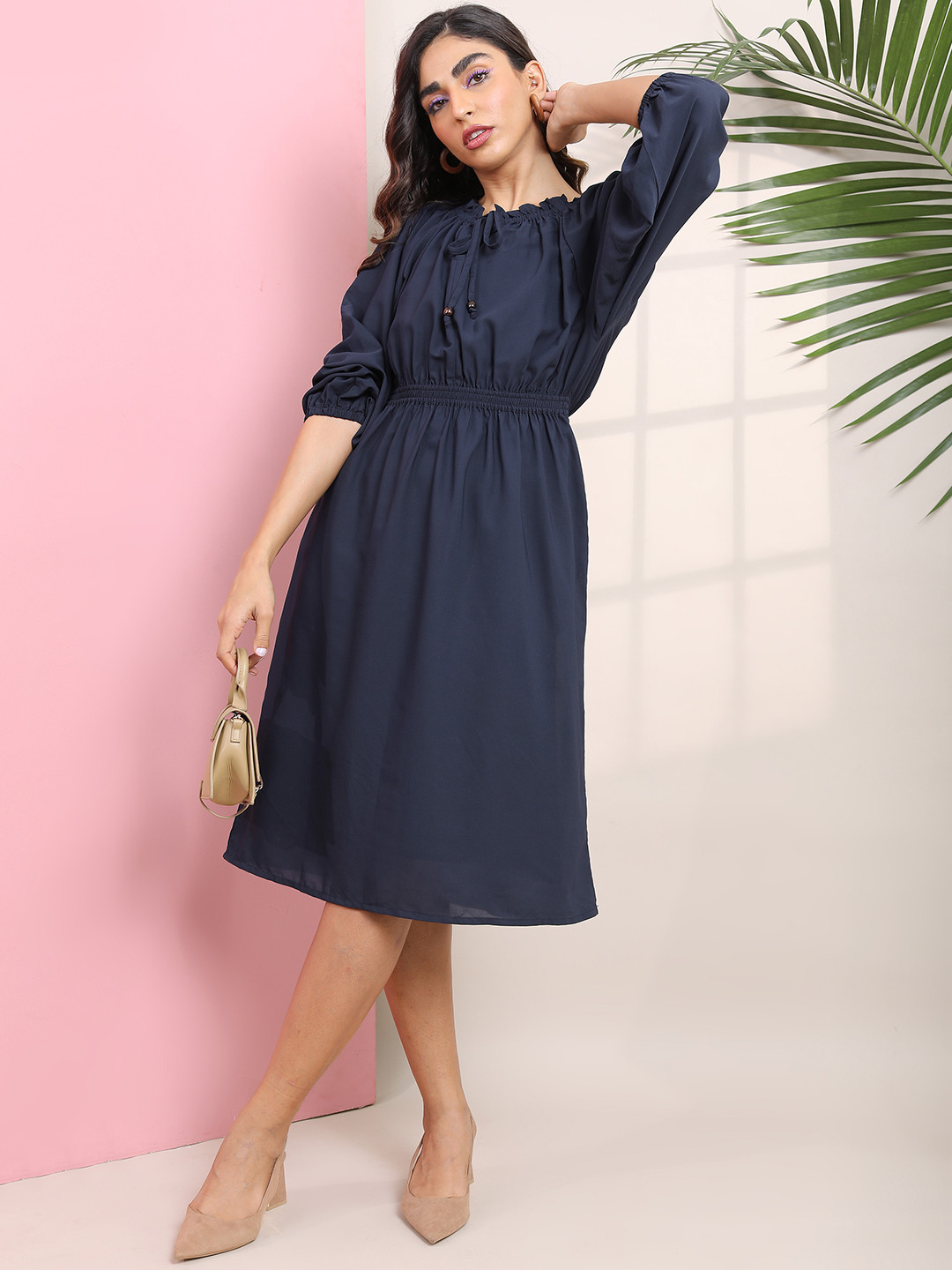 

Tokyo Talkies Georgette Dress, Navy blue