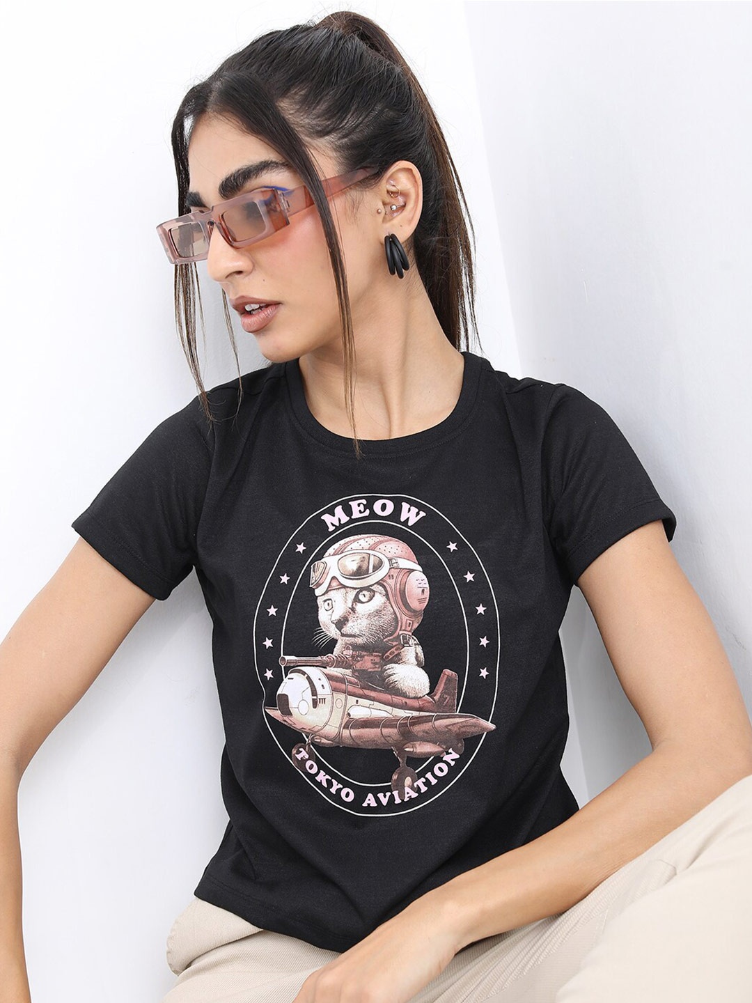 

Tokyo Talkies Women Graphic Printed Crop T-shirt, Black