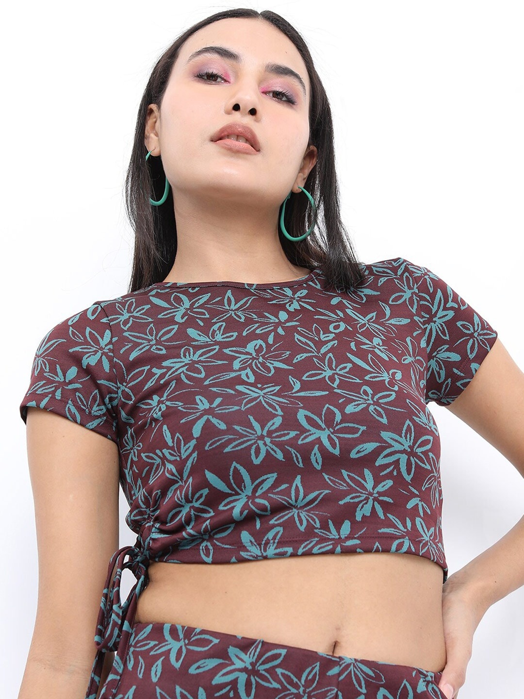 

Tokyo Talkies Jacquard Floral Printed Crop Top, Burgundy