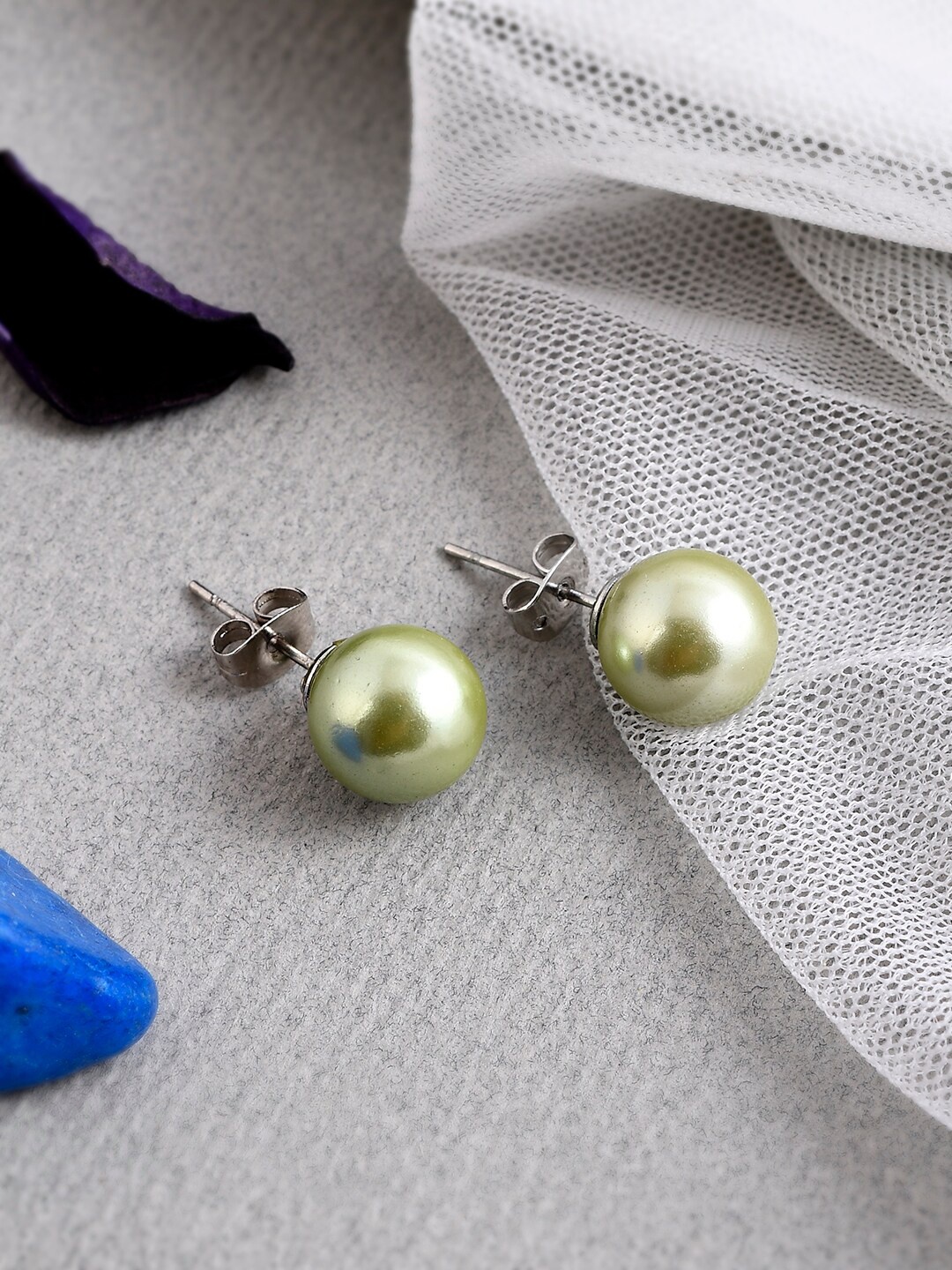 

SHOOLIN Women Silver-Plated Classic Studs Earrings, Green