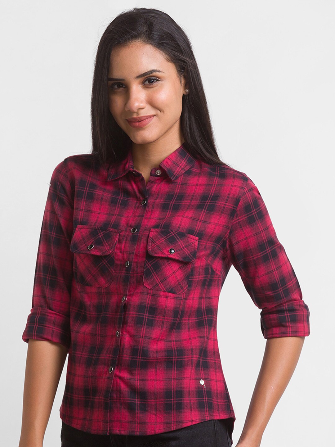 

SPYKAR Women Checked Cotton Casual Shirt, Red