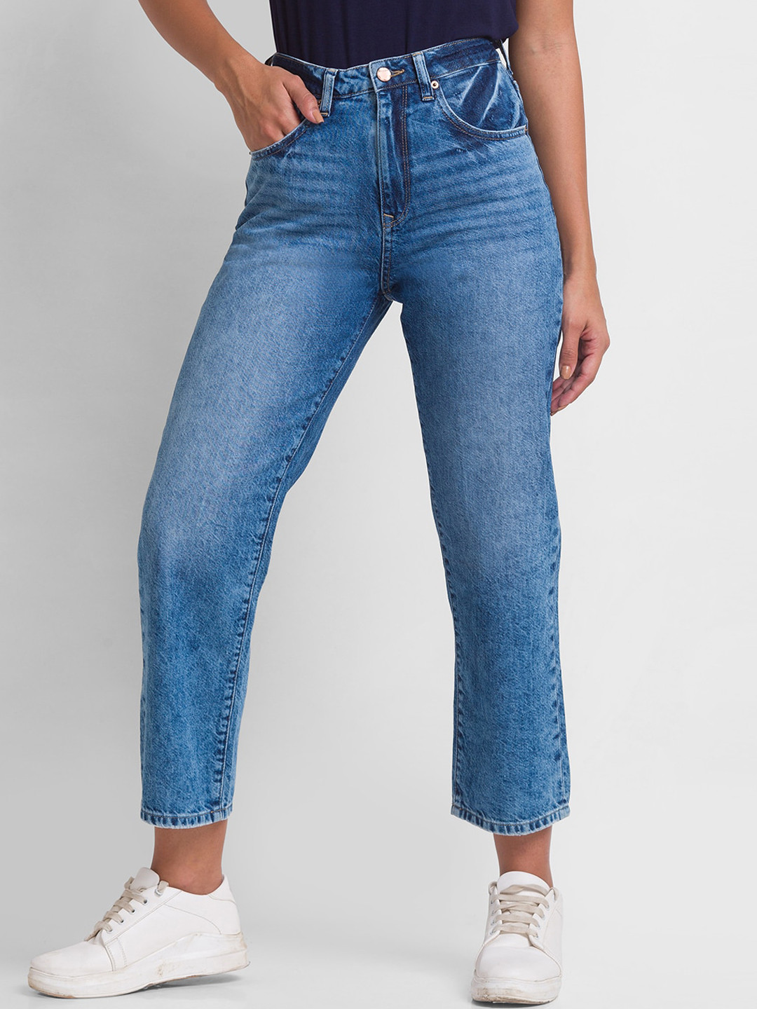 

SPYKAR Women Cotton Straight Fit High-Rise Jeans, Blue