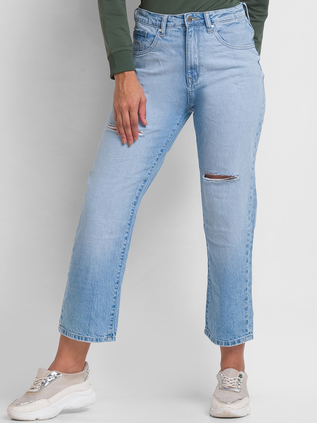 

SPYKAR Women Cotton Straight Fit Mildly Distressed Jeans, Blue