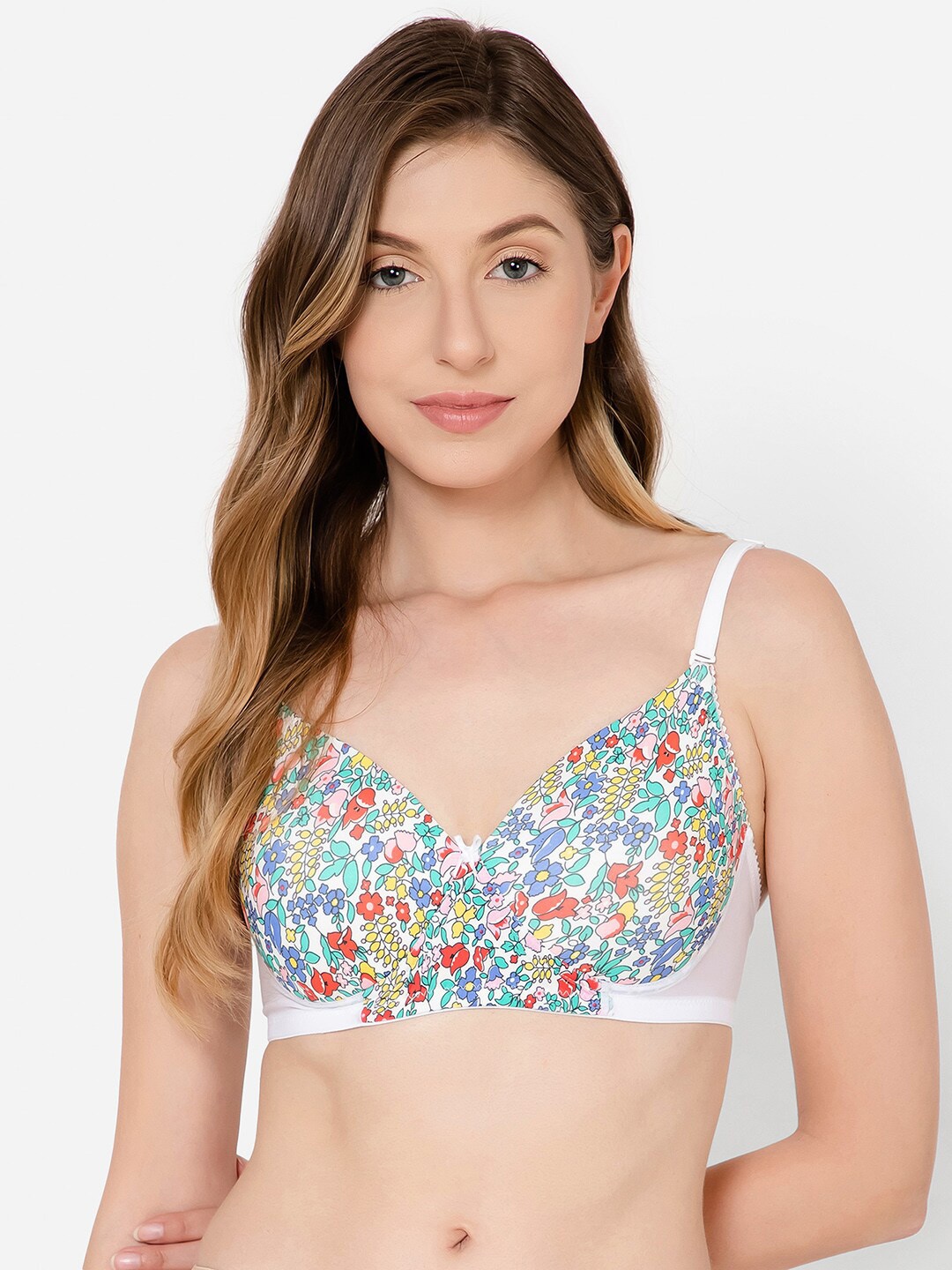 

Clovia Floral Lightly Padded T-shirt, White